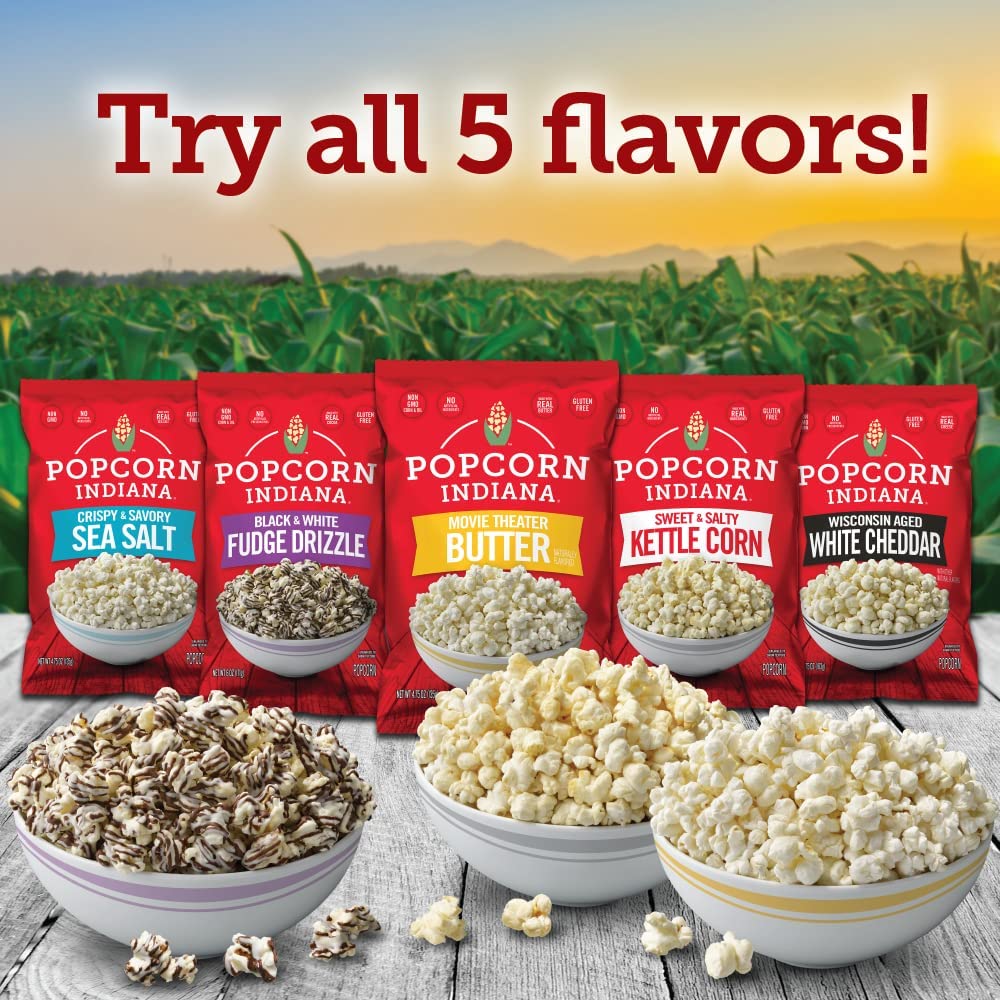 Popcorn Indiana Movie Theater Butter Popcorn 3 oz Bags 6 Pack Pre Popped Gluten Free Made with Real Butter