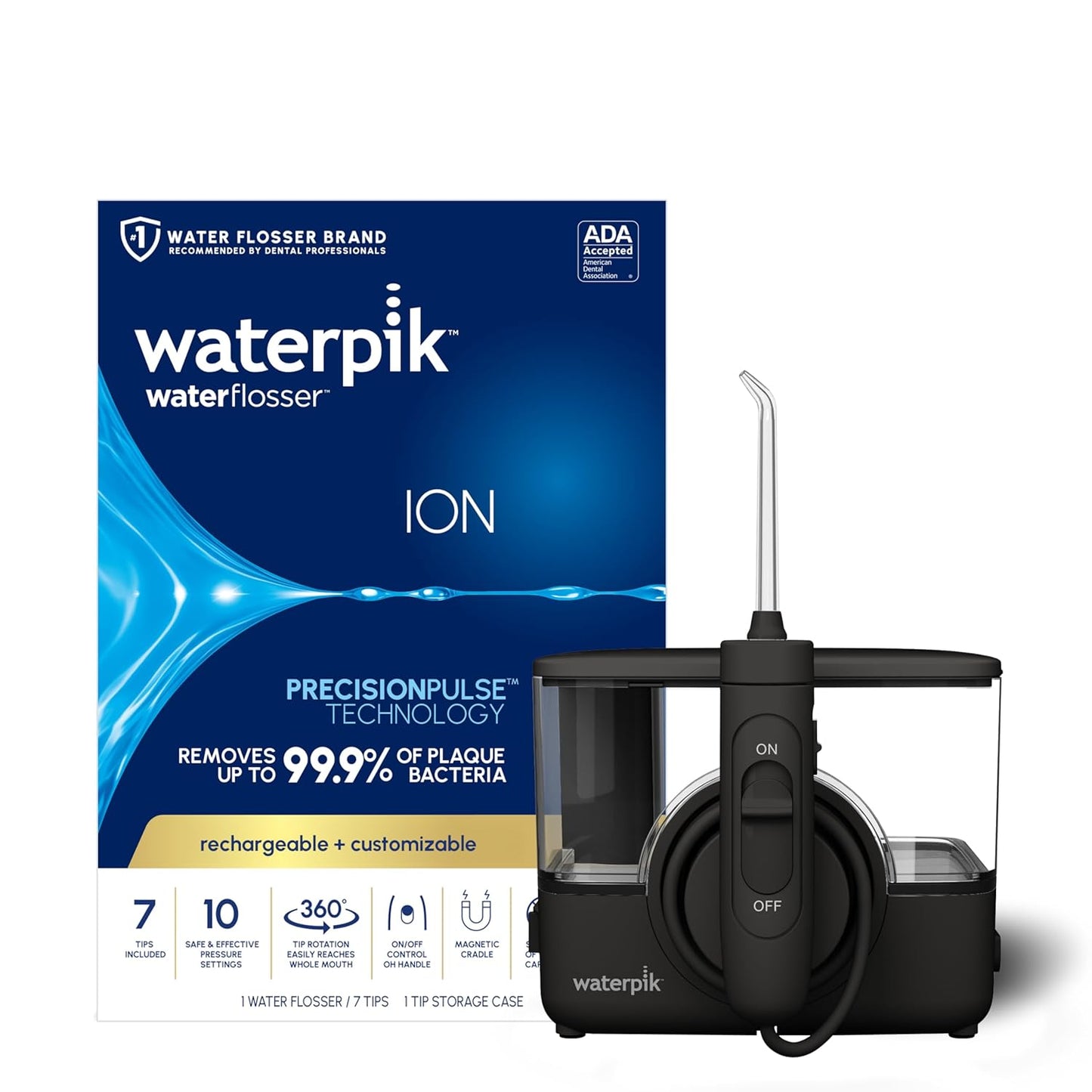 Waterpik ION Professional Water Flosser, Rechargeable, 10 Settings, 7 Tips, ADA Accepted
