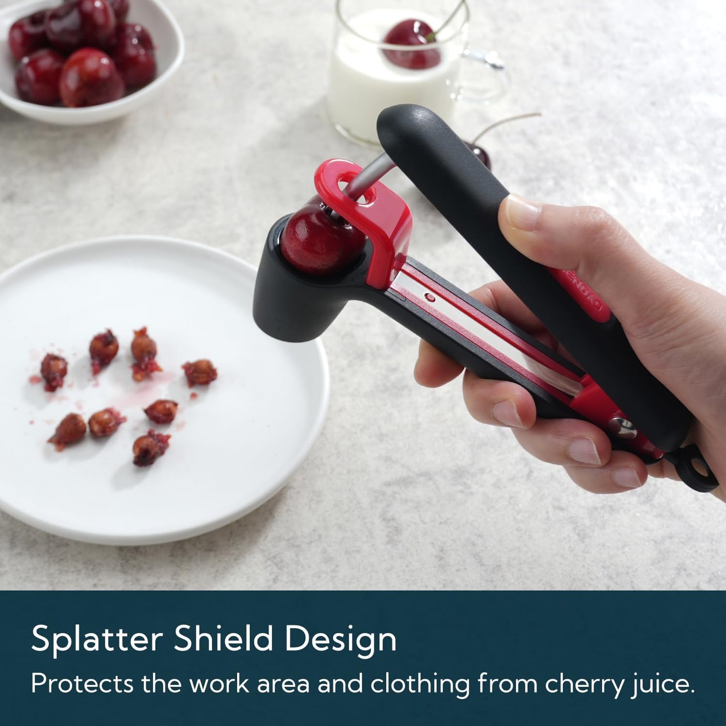 KITCHENDAO Cherry Pitter Tool, Cherry Core Remover | Larger Cross-Pitting Head, Safety Lock, Non-Slip Soft-touch Handle, Dishwasher Safe
