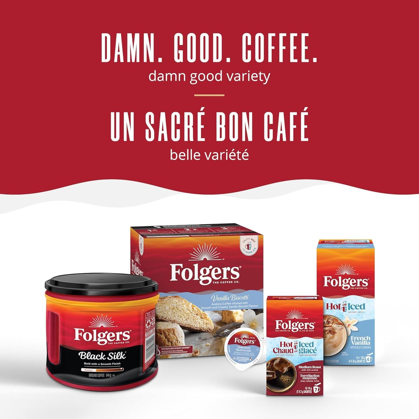 Folgers Vanilla Biscotti Coffee K-cups, 30-count box, 270g, imported from Canada