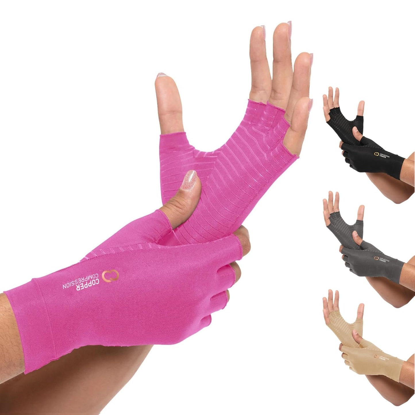 Copper Compression Arthritis Gloves for Men and Women, Fingerless Hand Support