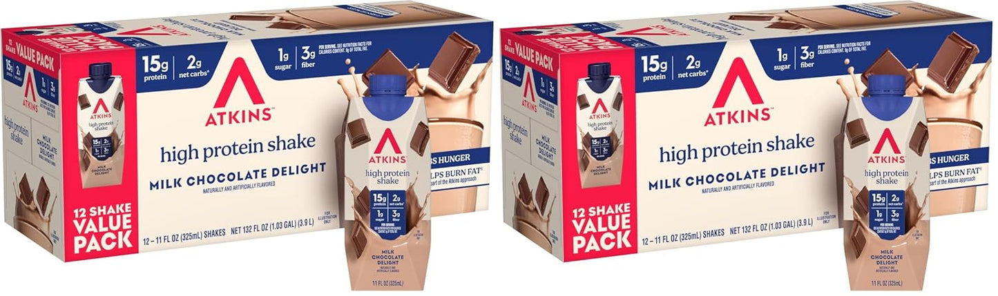 Atkins Dark Chocolate Royale Protein Shake, High Protein Shakes, Low Glycemic, Low Carb and Low Sugar Chocolate Flavored Protein Shakes, Keto Friendly, 12 Count