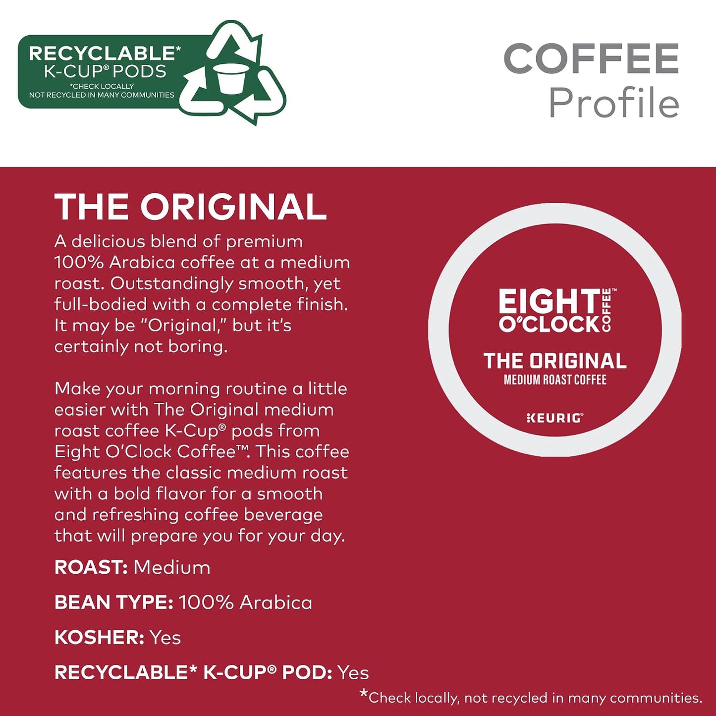 Eight O'Clock Coffee The Original Single-Serve Keurig K-Cup Pods Medium Roast Coffee Pods 96 Count