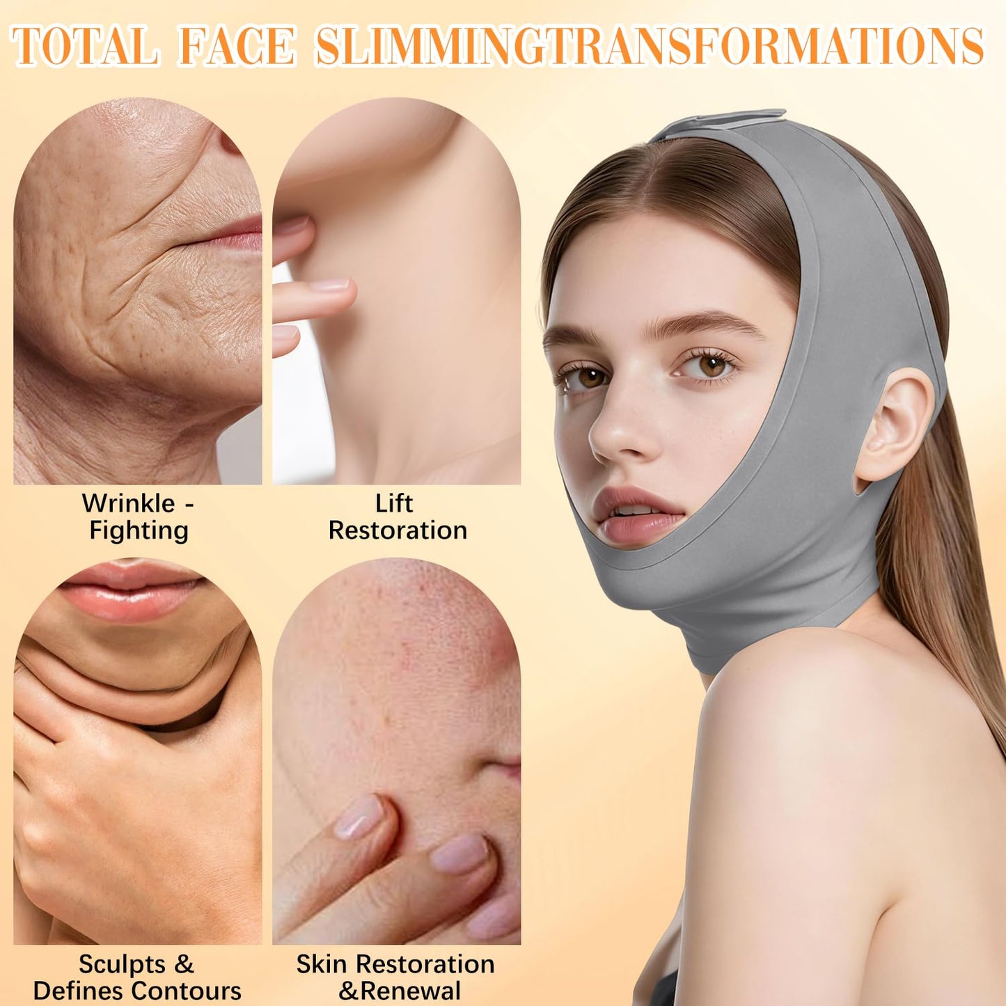 Collagen Face Sculpt Wrap, Beige, Reusable and Washable for Jawline Sculpting