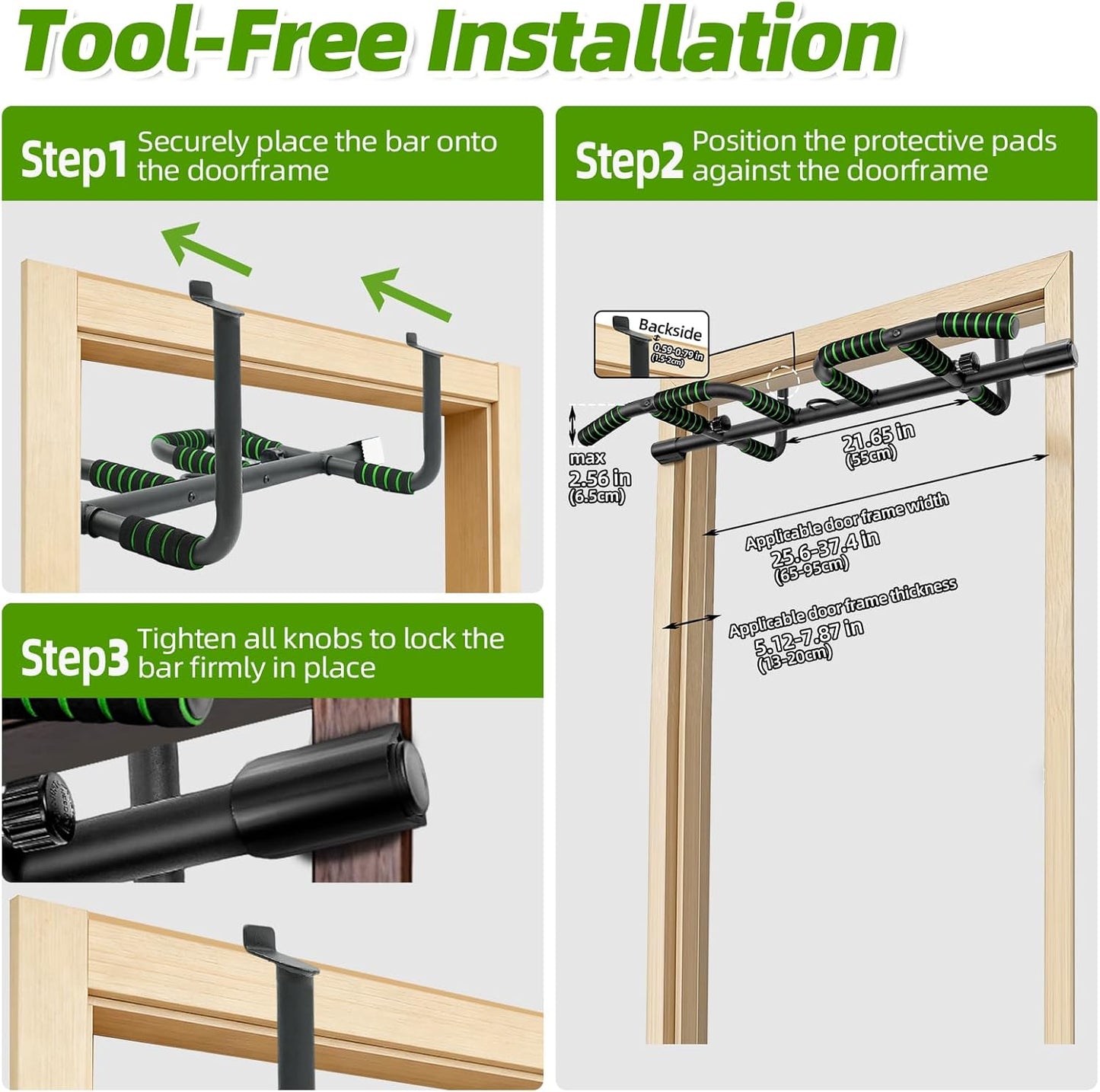 VBSD Upgrade Doorway Pull Up Bar, 440 Lbs Capacity, Ergonomic Grips