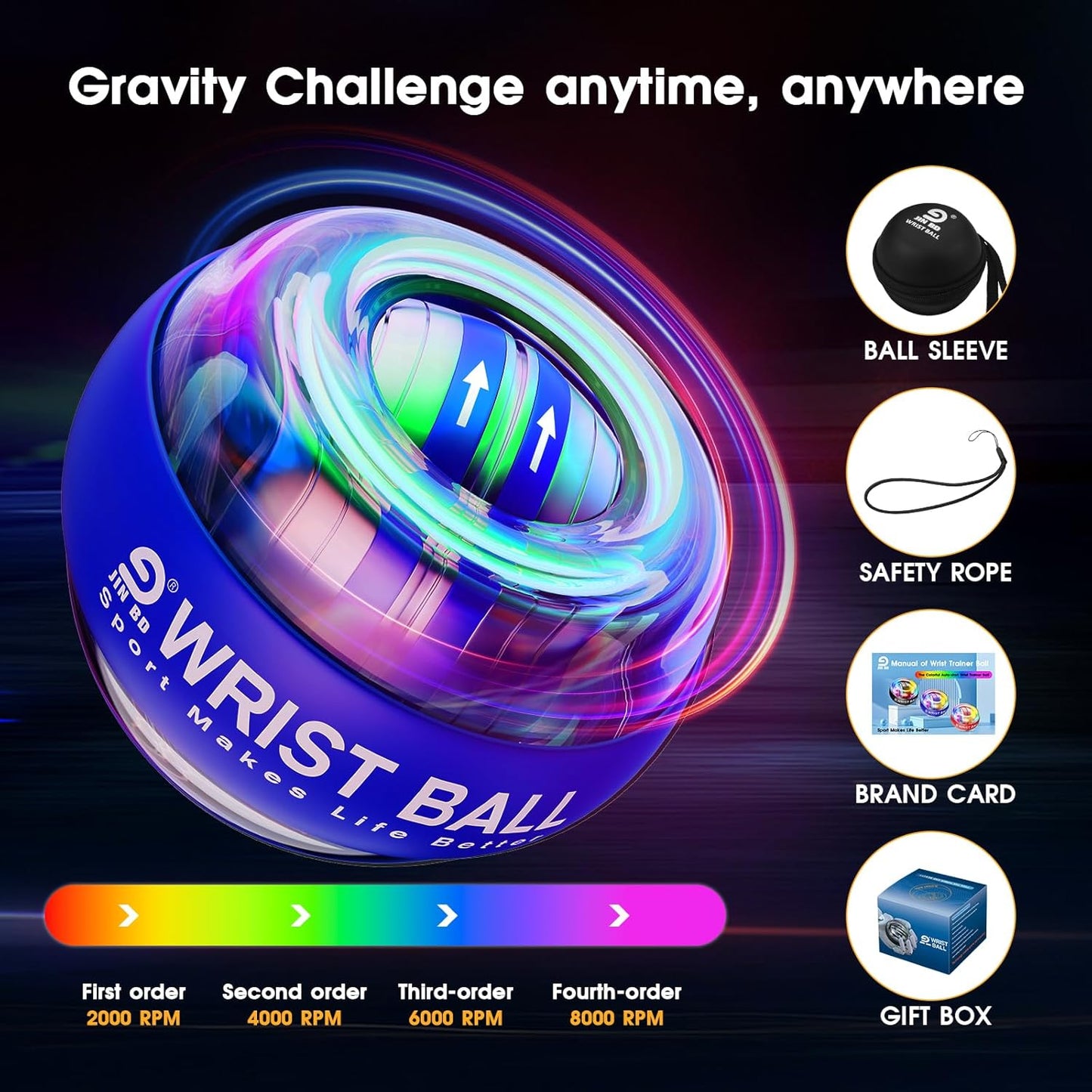 JIN BD Wrist Trainer Ball - Automatic Start Gyroscopic Forearm Exerciser