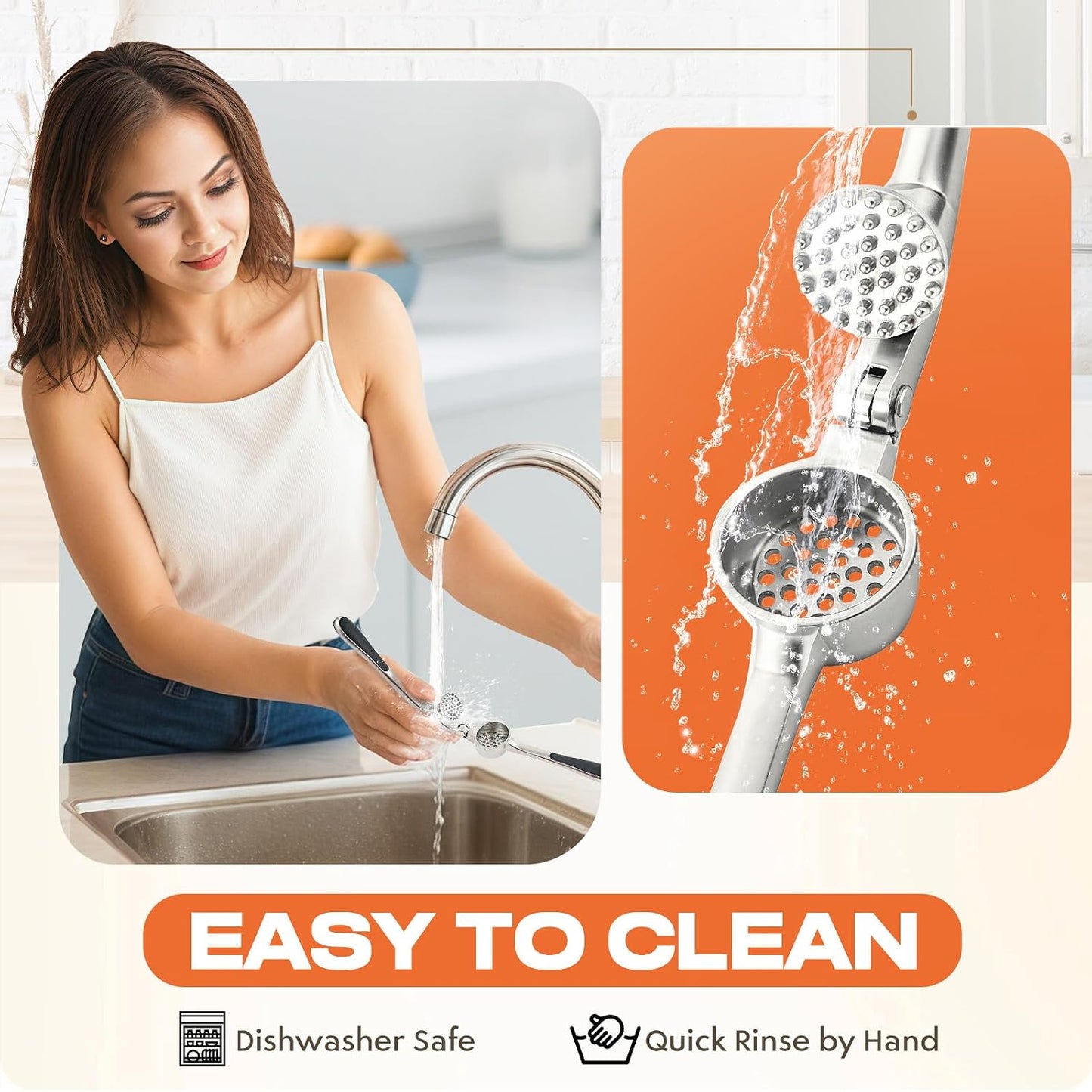 Kitchen Garlic Press, Rust Proof & Dishwasher Safe Garlic Mincer, Durable Garlic Crusher Set with Peeler&Brush, Easy to Clean and Squeeze, Matte
