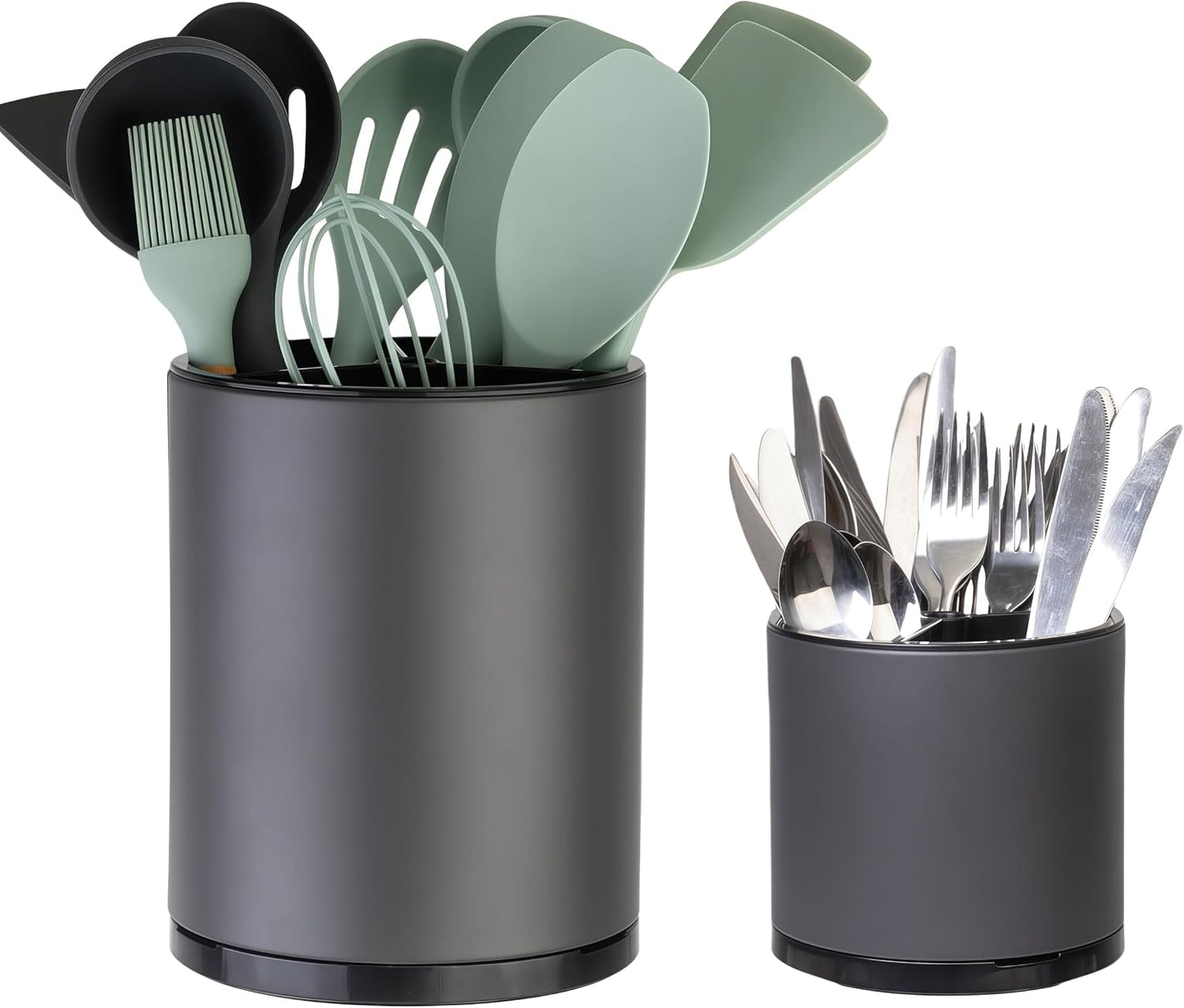 Kitchen Utensil Holder,Extra Large 360°Rotating For Countertop Organizer | Stainless Steel Storage,Hold 40 Utensils,Cooking Silverware Caddy 3 Compartment Spoon Spatula Tool Container(Silvery)