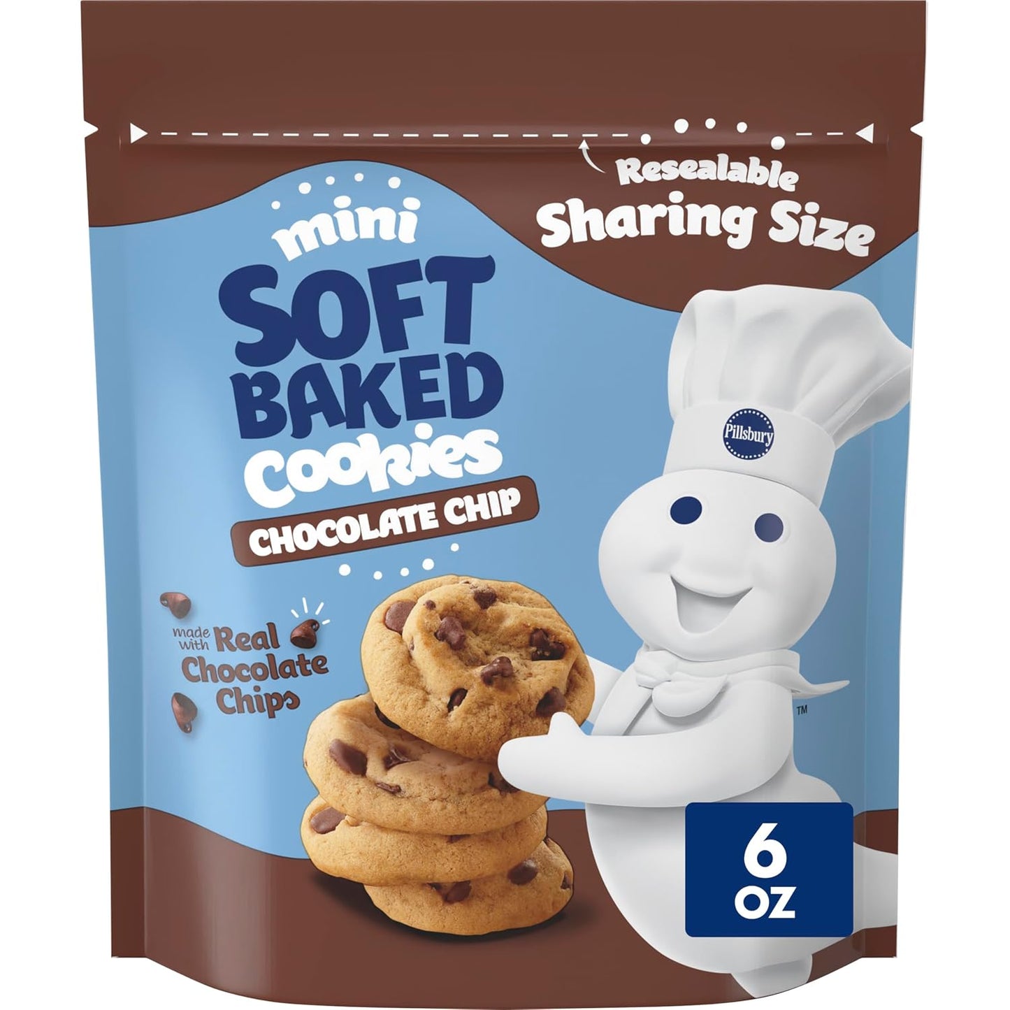 Pillsbury Mini Soft Baked Chocolate Chip Cookies, 10 Count, 10 oz Snack Bags