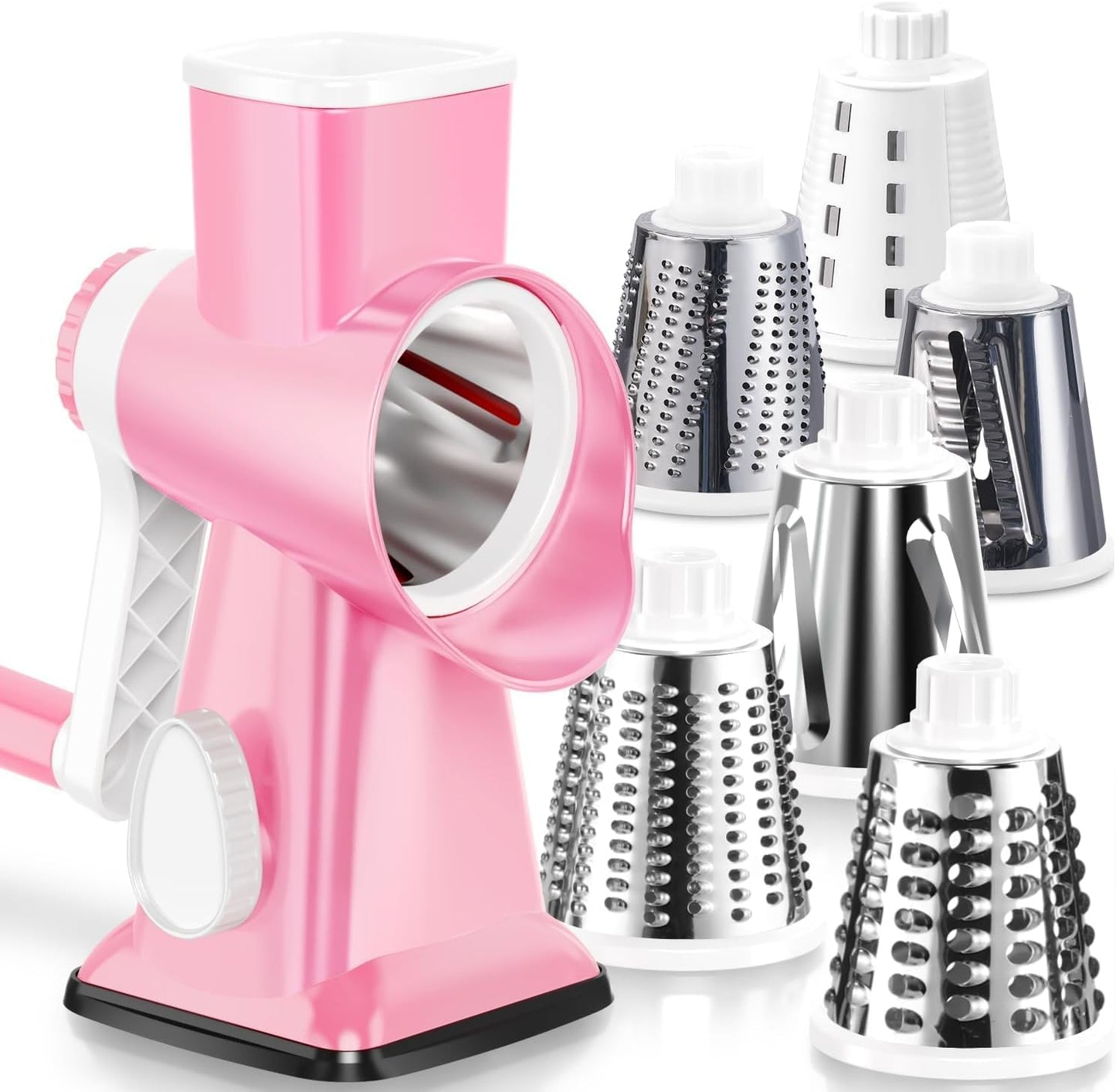 KEOUKE Rotary Cheese Grater Hand Crank Transparent - Shredder Slicer Grinder 3 Stainless Steel Blades, Stable Suction, Labor-Saving Handle, Safe Kitchen Tool for Cheese, Vegetable, Nuts, Chocolate