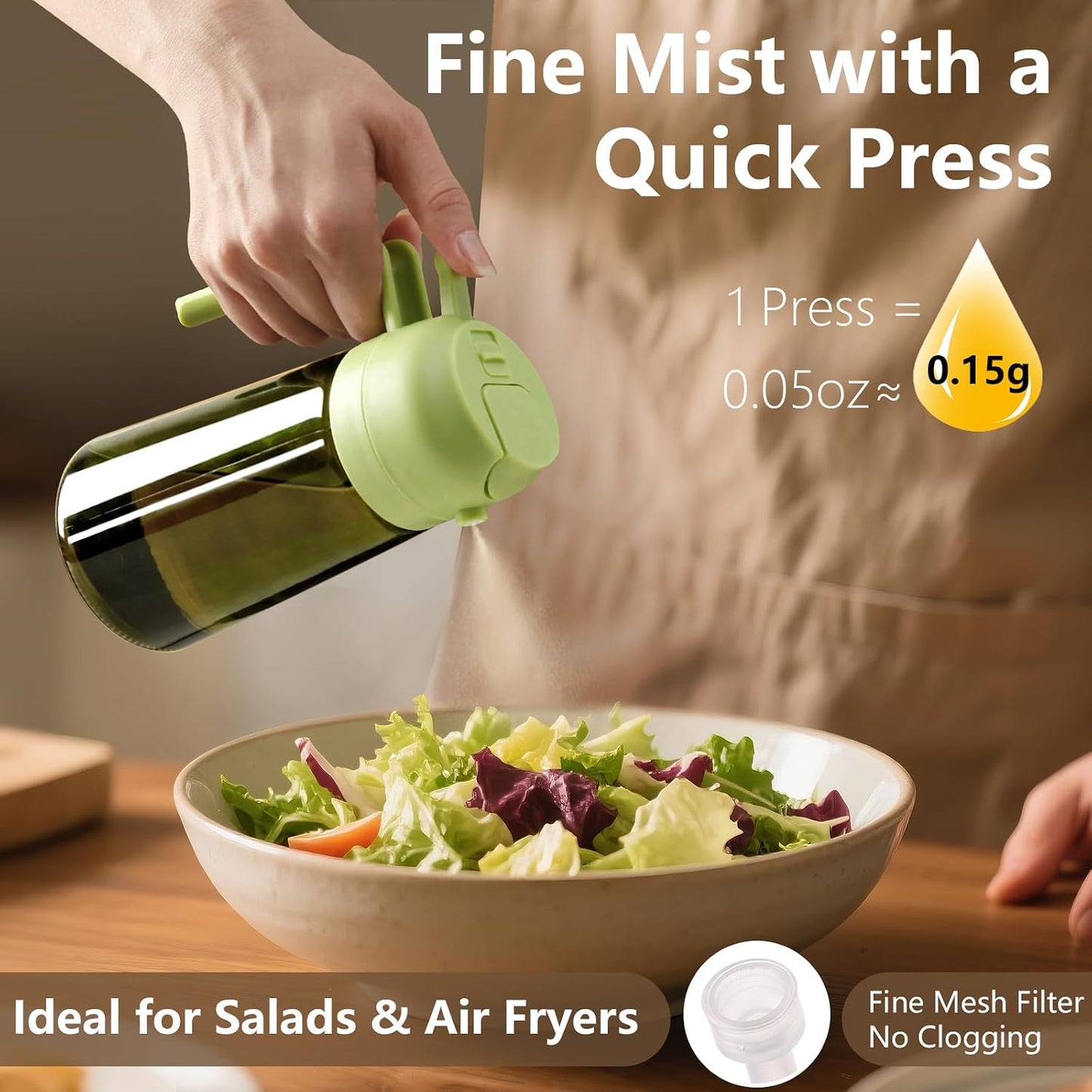 SWEET VIEW Olive Oil Dispenser and Oil Sprayer | 16oz/470ml Glass Light-Proof Oil Pourer for Kitchen Air Fryer, Cooking, Salad, and BBQ, with Stickers