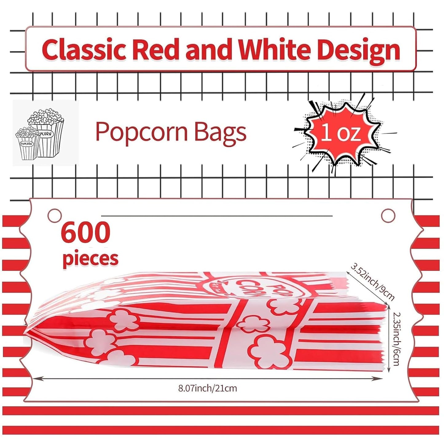 600 pack 1oz popcorn bags for popcorn machines and movie nights