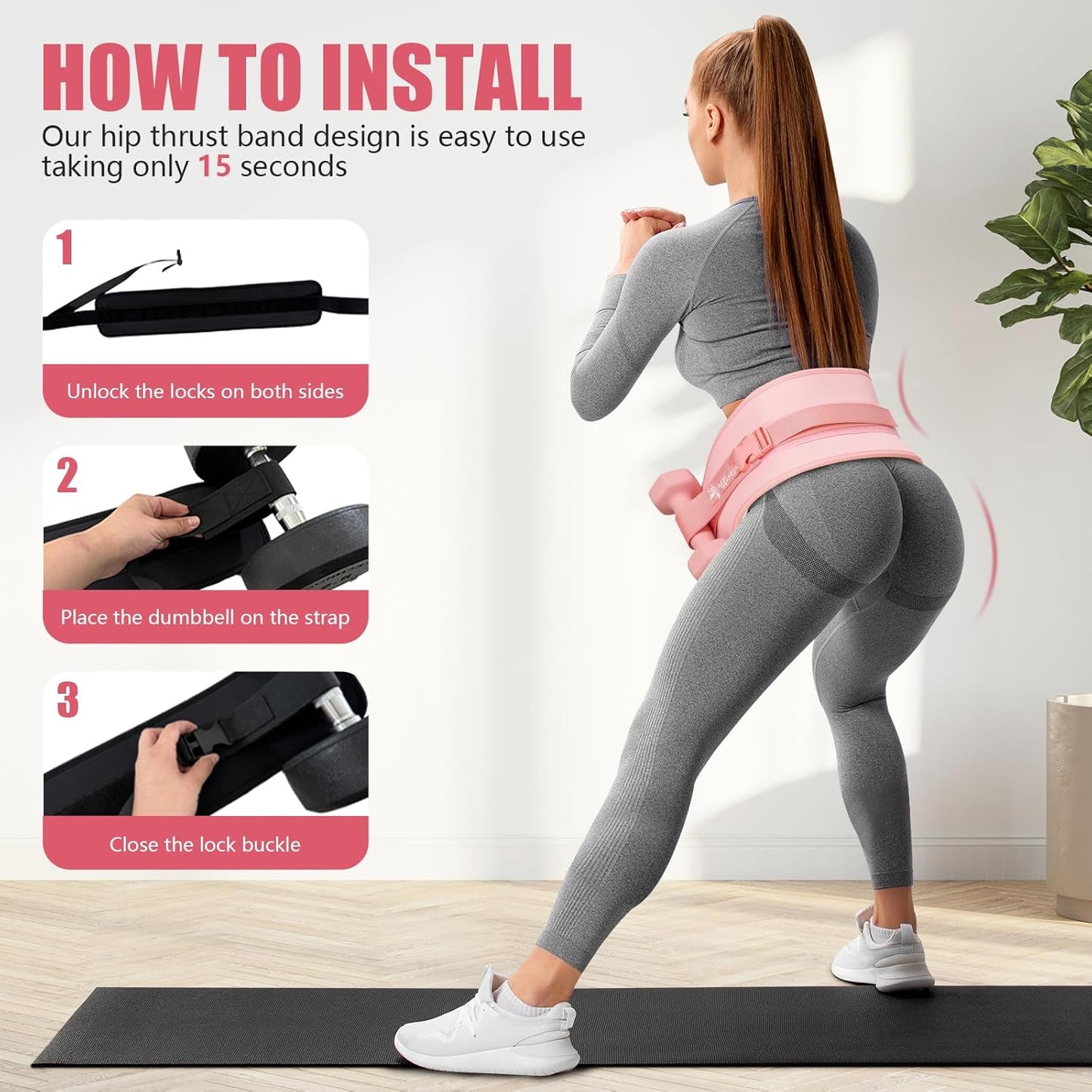 Exercise Hip Thrust Belt for Dumbbells, Kettlebells, and Plates, Comfortable and Durable