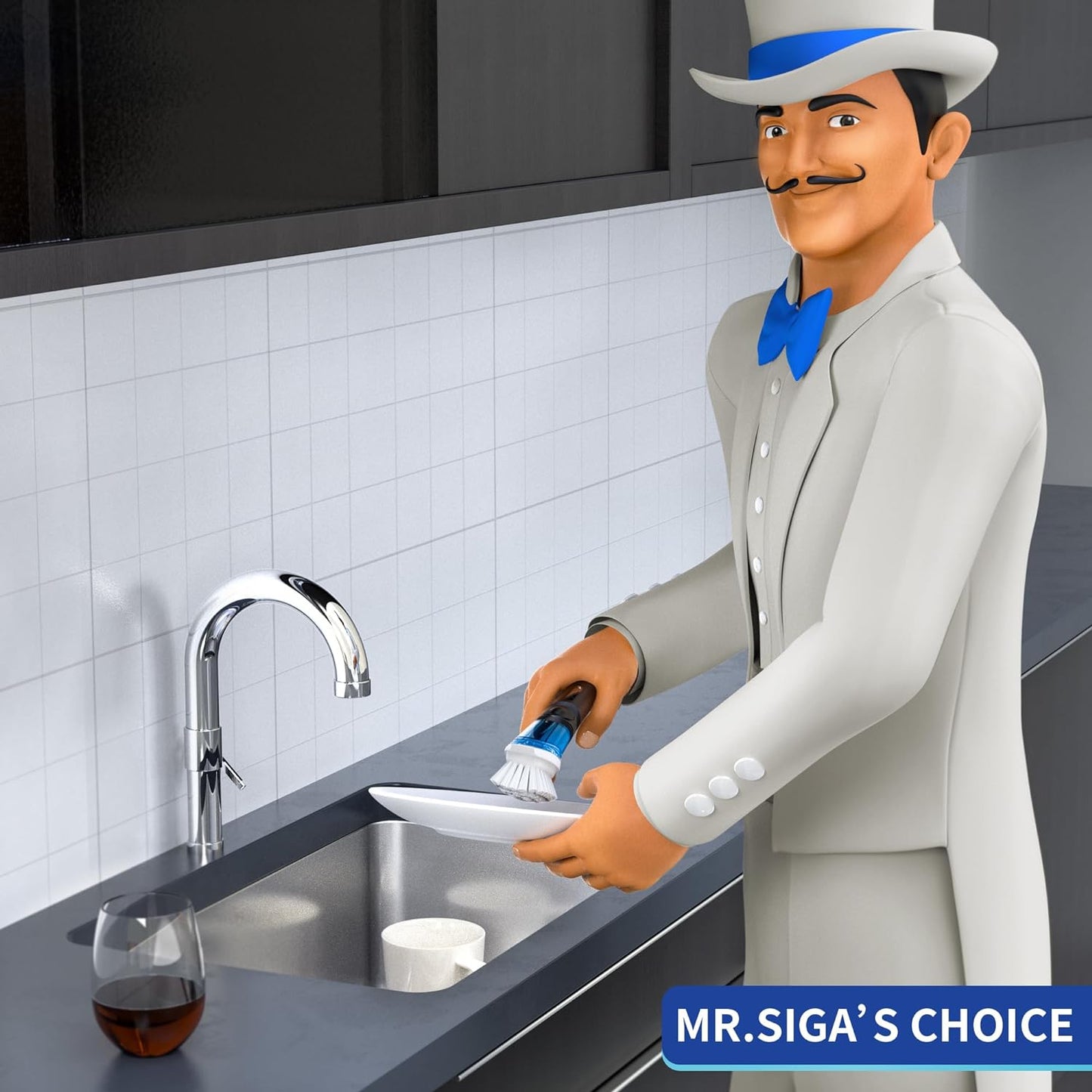 MR.SIGA Soap Dispensing Dish Brush, Kitchen Brush for Pot Pan Sink, 2 Pack | Dish scrubber with soap dispenser, dish soap brush with scraper