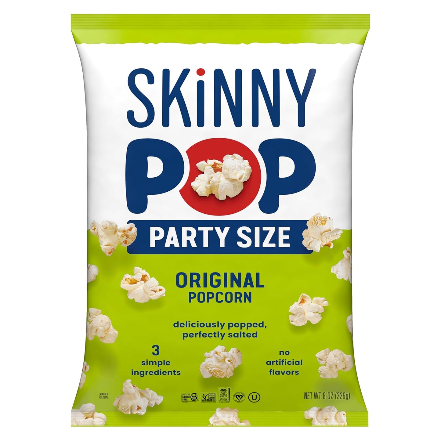 SkinnyPop Popcorn, Original, Whole Grain, Dairy-Free Snack, 8oz Family Size Bags (6ct)
