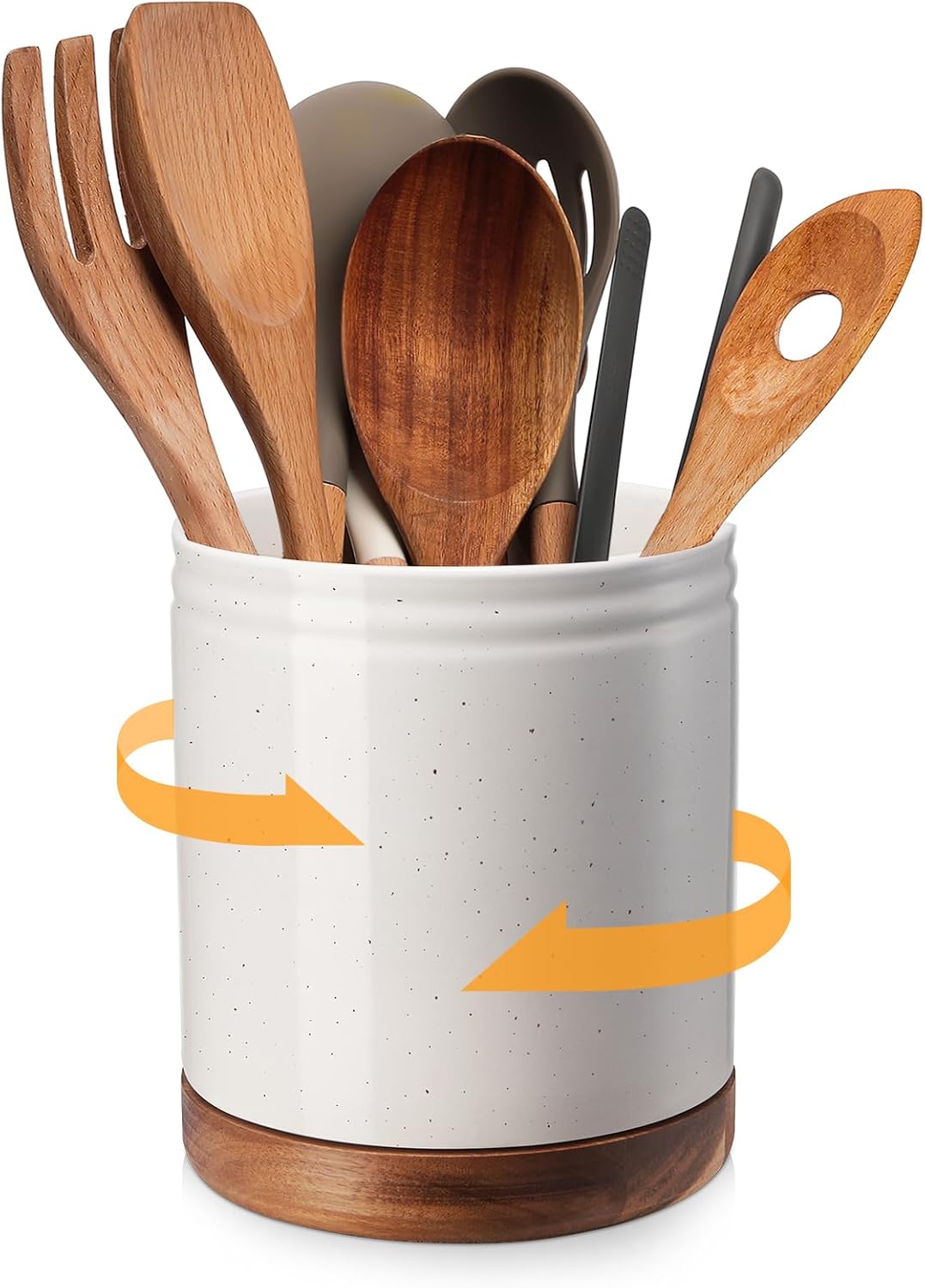 DOWAN 360° Rotating Extra Large Cooking Utensil Holder, 7.6" Kitchen Utensil Holder for Countertop, Utensil Crock for Farmhouse Kitchen Decor, Ceramic Stable Utensil Caddy, Blue