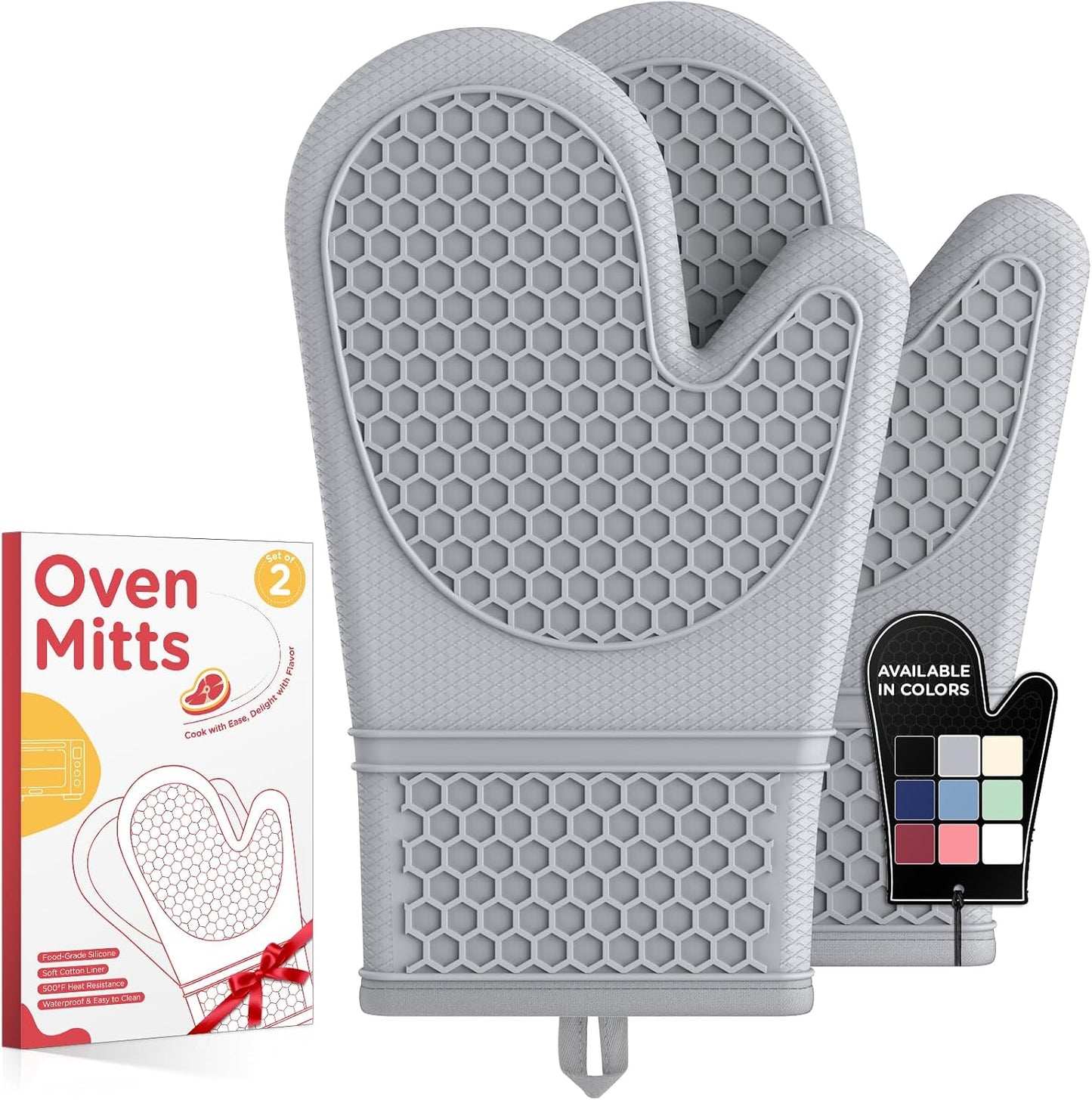 Kitsure Silicone Oven Mitts, Kitchen Gadgets, Apartment Essentials | 2 Pack Oven Gloves with Soft Lining, Non-Slip and Heat Resistant, Great Gift for Cooking, Baking