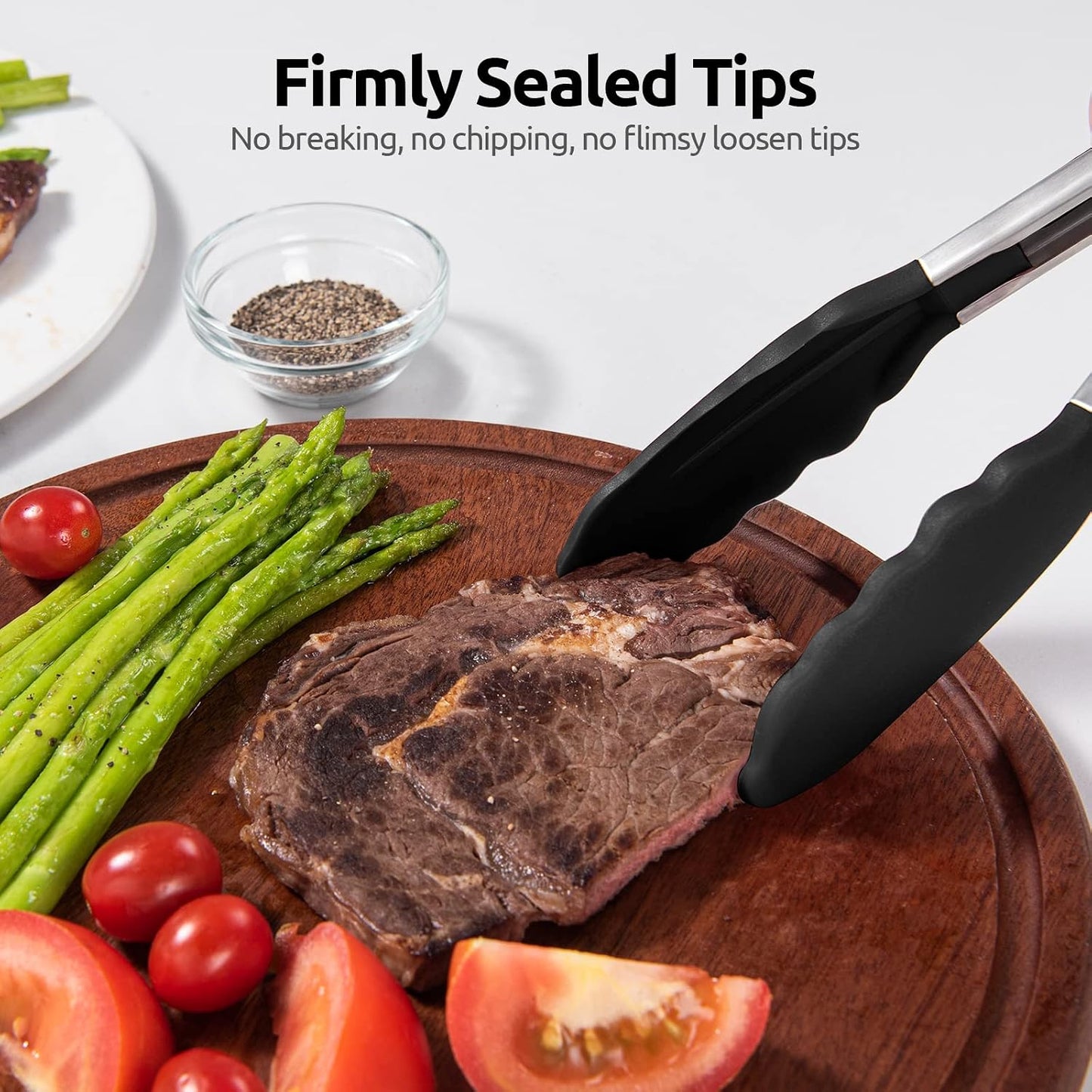 U-Taste Kitchen Tong for Cooking, 600ºF Heat-Resistant Silicone, 9in/Black | Rubber Tong for Serving Food, Salad/Grill/BBQ/Steak/Pasta Silicon Tongs, 18/8 Stainless Steel Handle & Smooth Locking