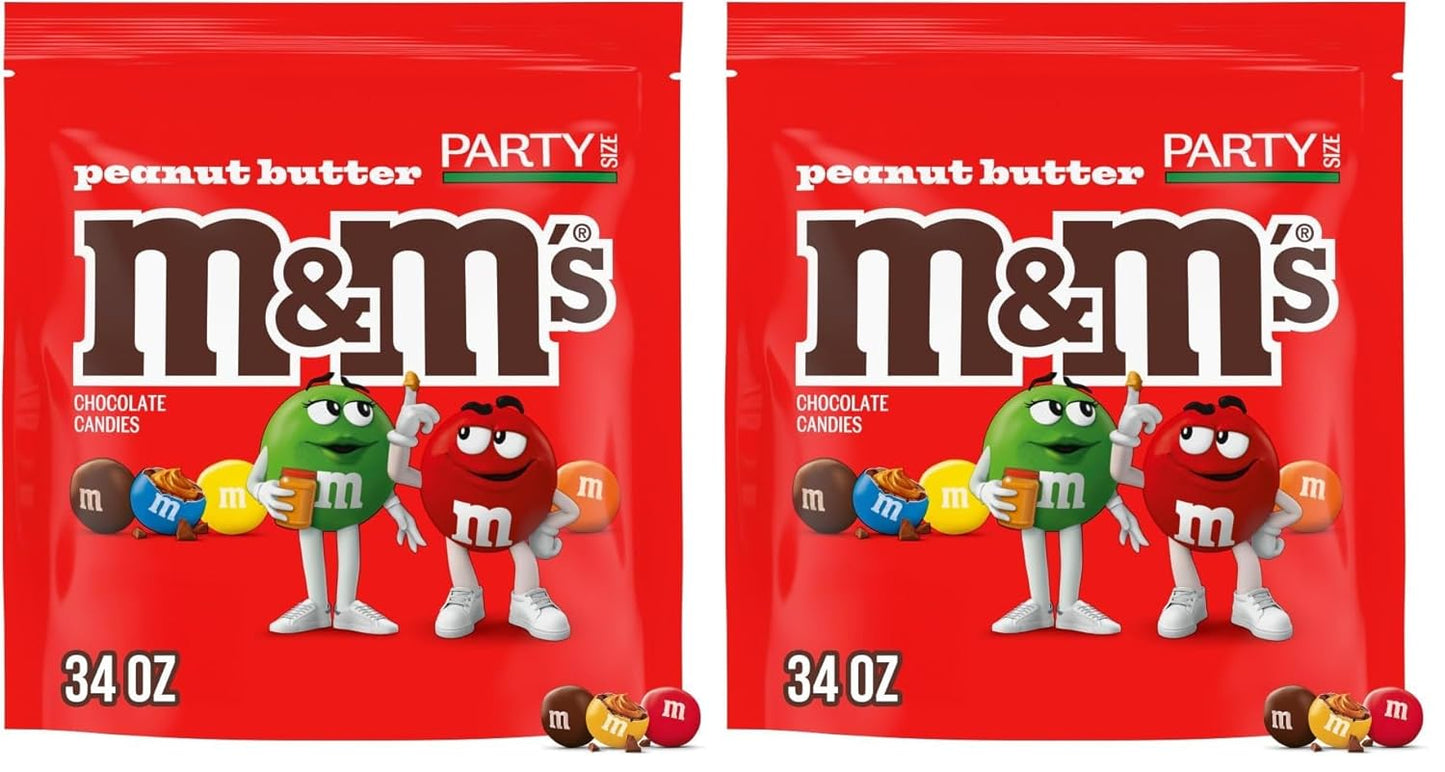 M&M'S Summer Peanut Butter, Chocolate Candy, Party Size, 34 oz Resealable Bulk Candy Bag