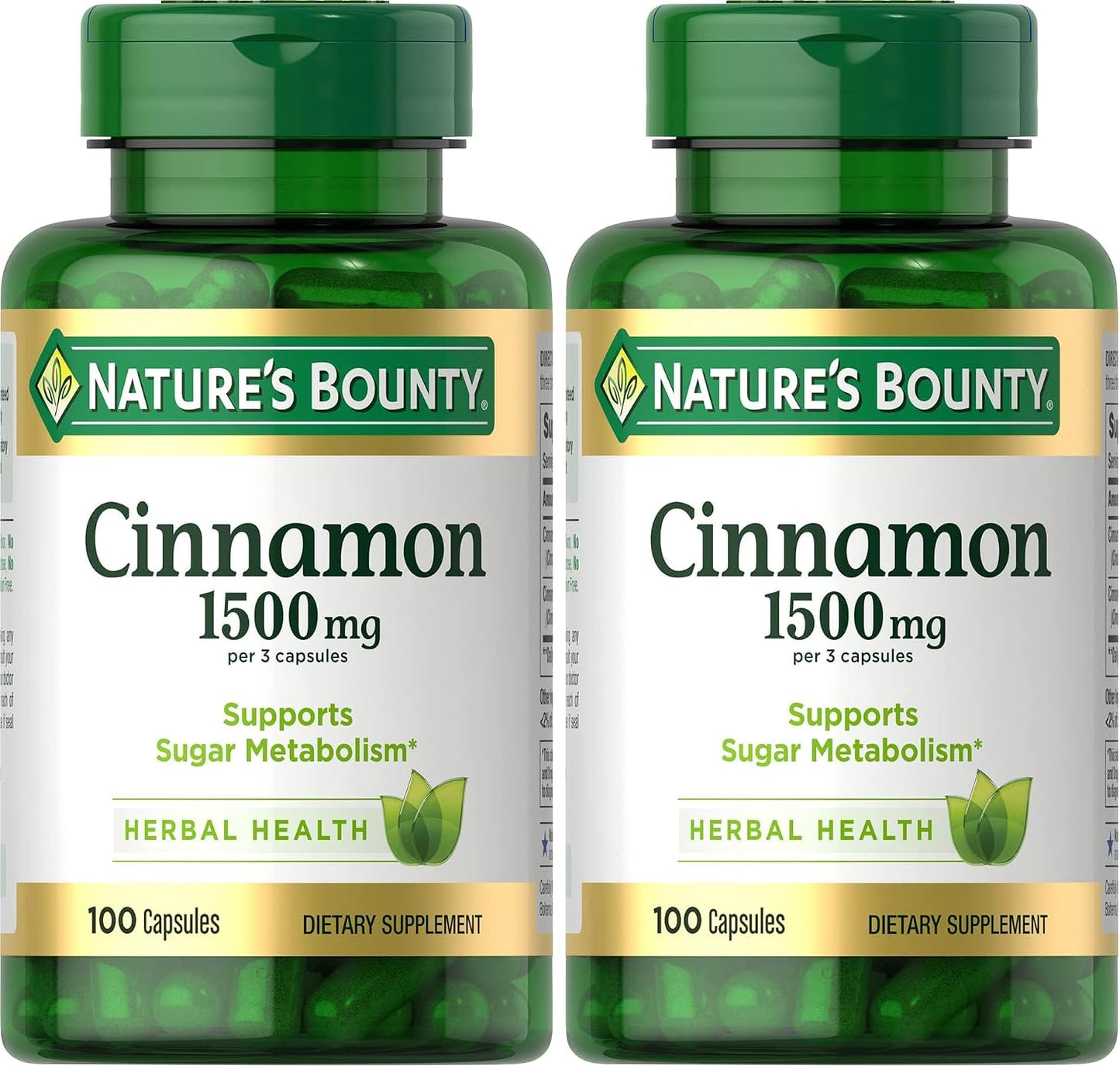 Nature's Bounty Cinnamon Capsules, Herbal Supplement, 1500mg, 100 Capsules