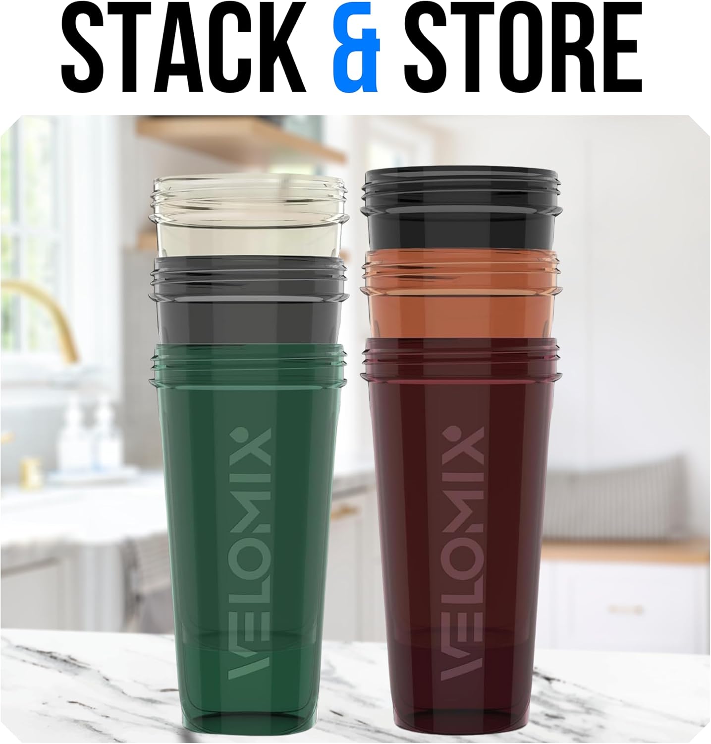 VELOMIX 28 oz Protein Shaker Bottle - 6 Pack, Earth Tones