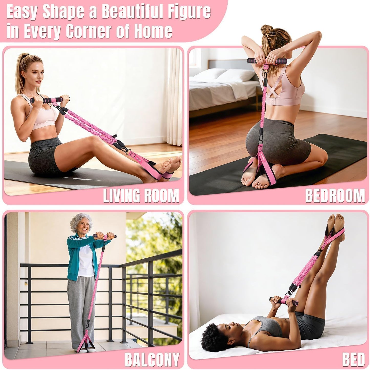 KUZARO Multifunction Pedal Resistance Bands for Full-Body Workout - Adjustable 30-90 lbs