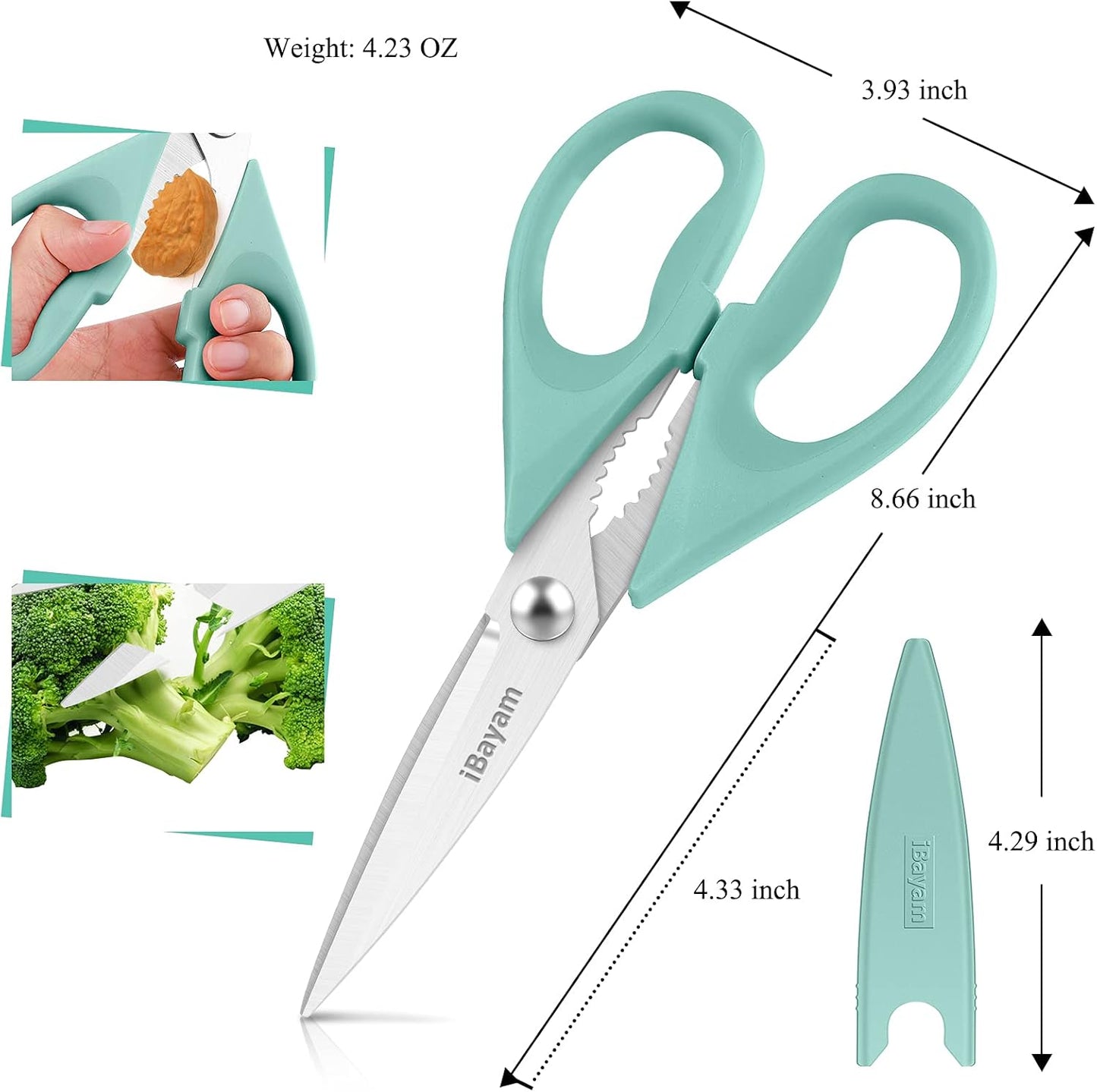 iBayam 2 Pack All Purpose Kitchen Scissors Shears Heavy Duty, Blade Covers | Stainless Steel Blade, Soft Comfort-Grip Handle, Dishwasher Safe, Food & Meat Scissors, Home, Kitchen, Dining Utility Gadgets