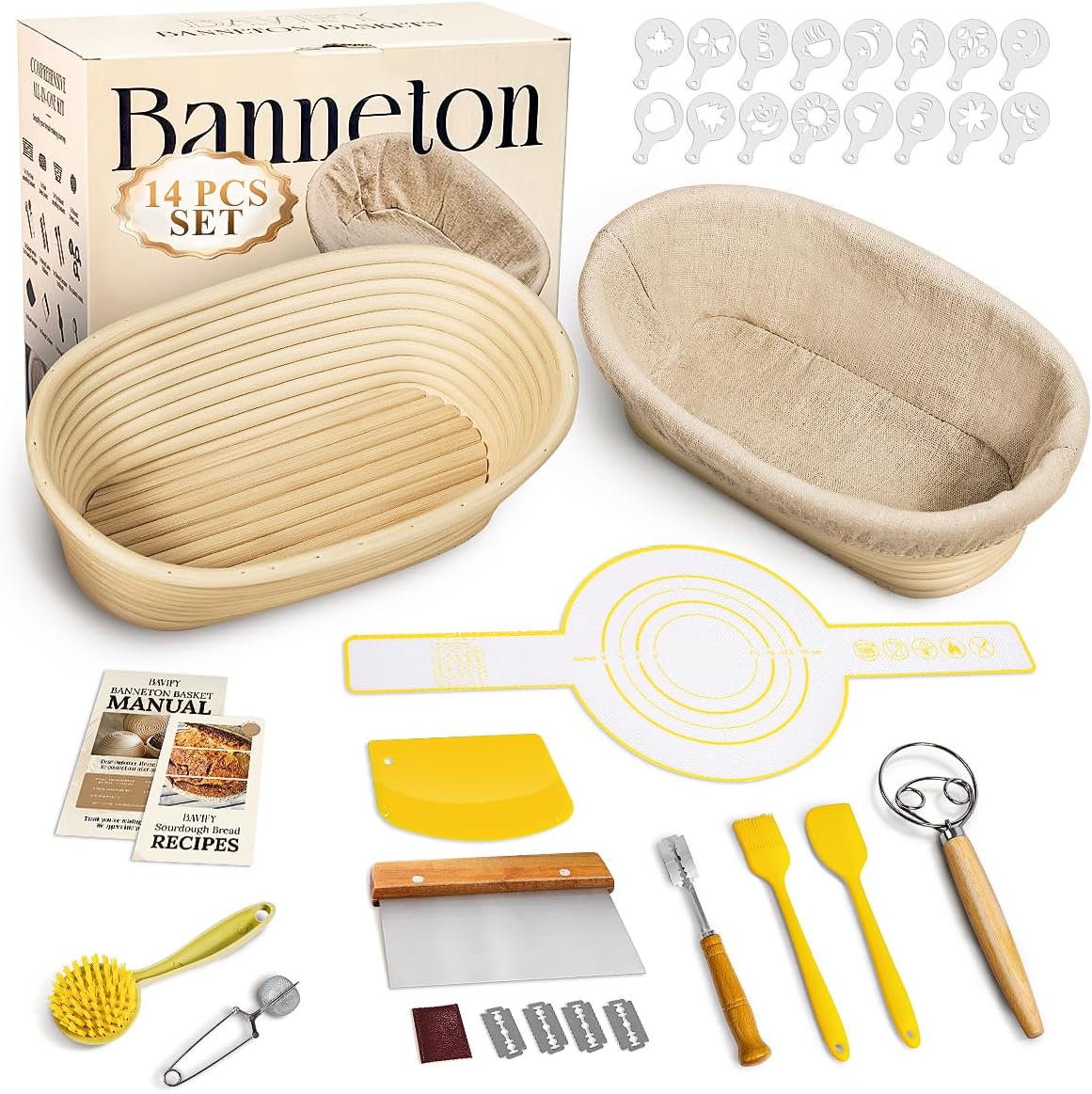 BAVIFY Sourdough Starter Kit, Banneton Bread Proofing Baskets Set | Complete Sourdough Bread Baking Supplies, Beginner Friendly Bread Making Kit, 9 in Round and 10 in Oval Rattan Banneton
