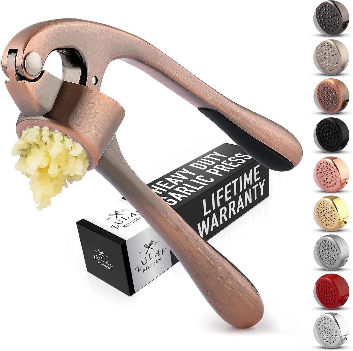 Zulay Kitchen Premium Garlic Press Set - Rust Proof Professional Garlic Mincer Tool - Easy-Squeeze, Easy-Clean with Soft, Ergonomic Handle - Silicone Garlic Peeler & Brush (Silver)