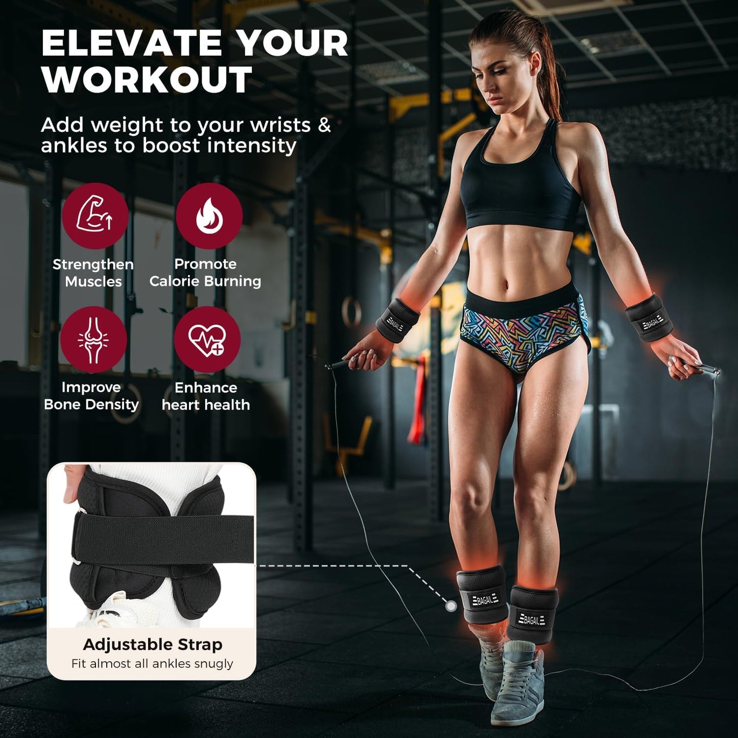 BAGAIL Ankle Wrist Weights for Women & Men, 1-10 LBS Adjustable Leg Arm Weights