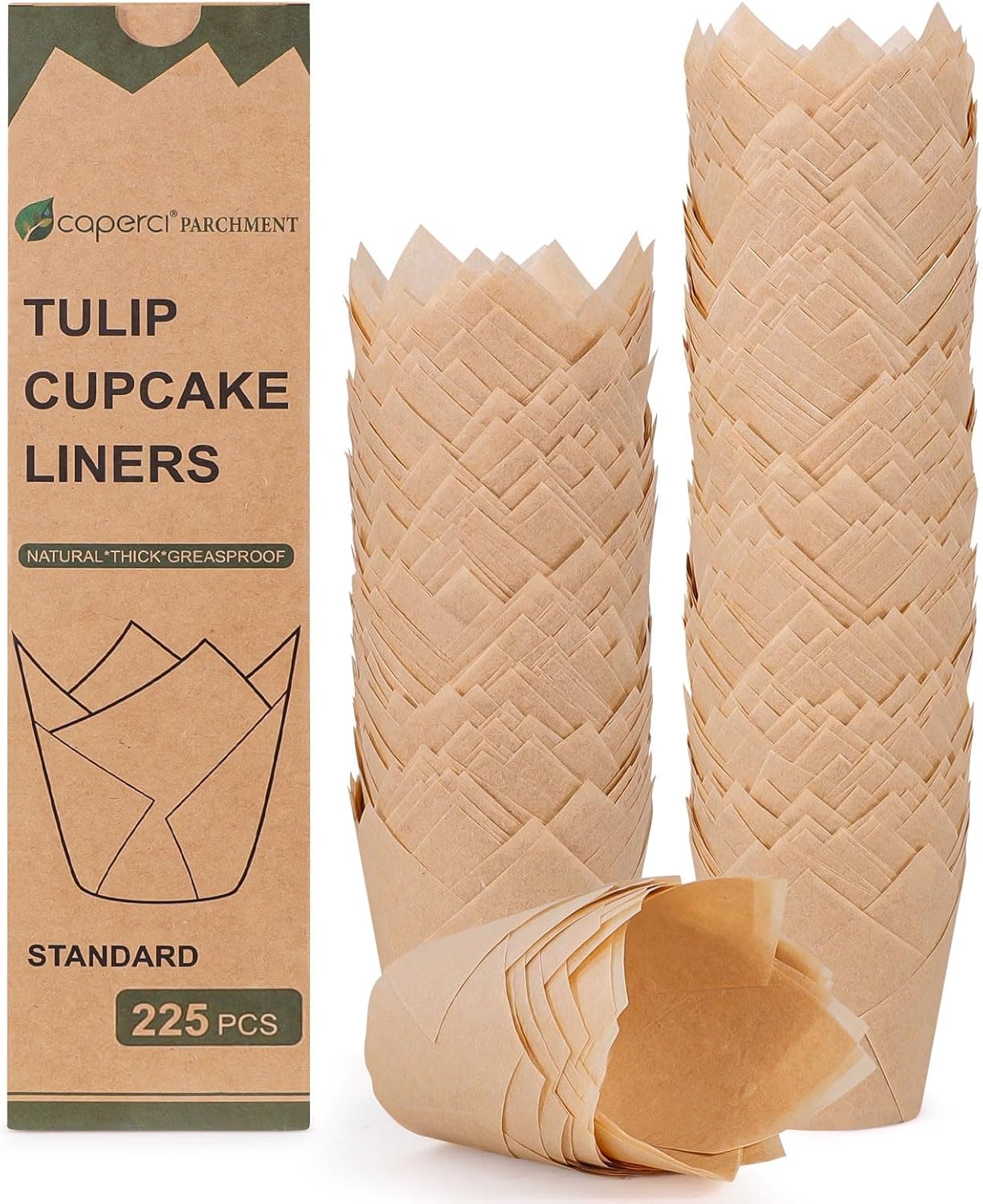 Caperci 150pcs Natural Tulip Cupcake Liners Unbleached European Parchment Paper Baking Cups Muffin Liners for Party, Wedding, Christmas, Birthday