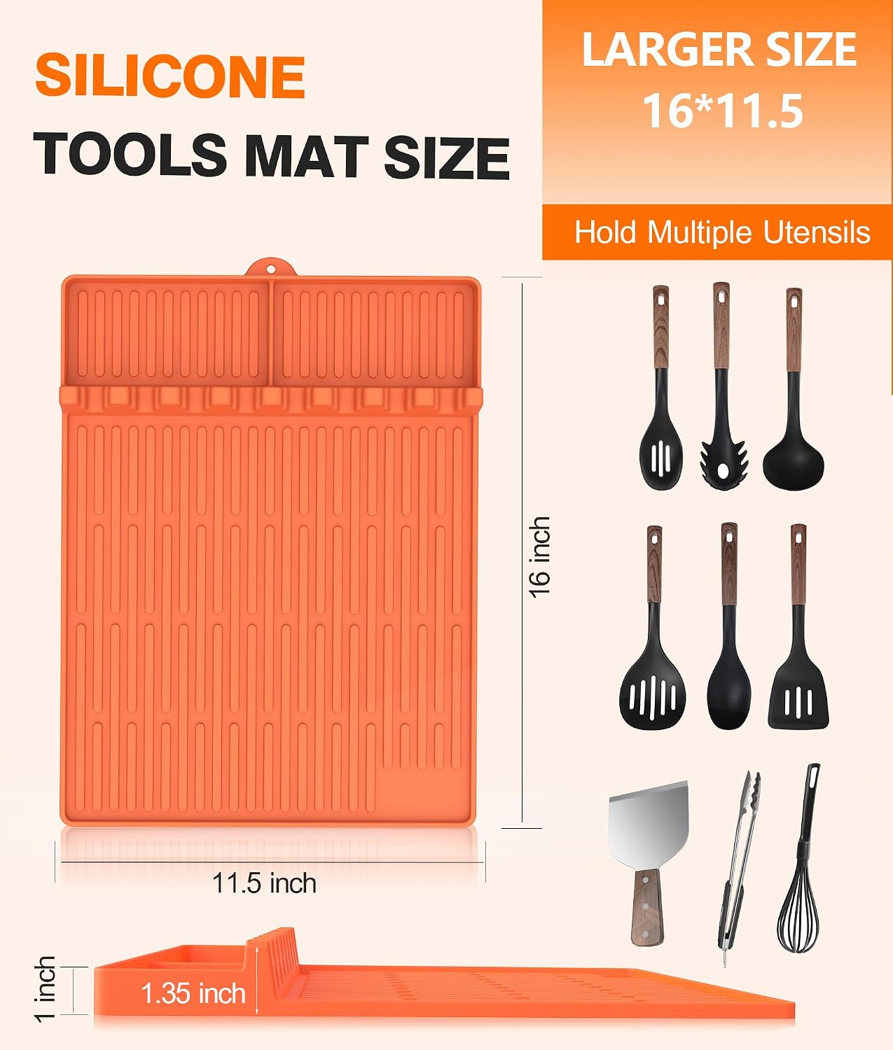Silicone Griddle Tools Mat for Blackstone - Large Silicone Spatula Mat with Drip Pad - Griddle Mats BBQ Grill Accessories - Blackstone Griddles Accessories, Gifts for Men(Orange)