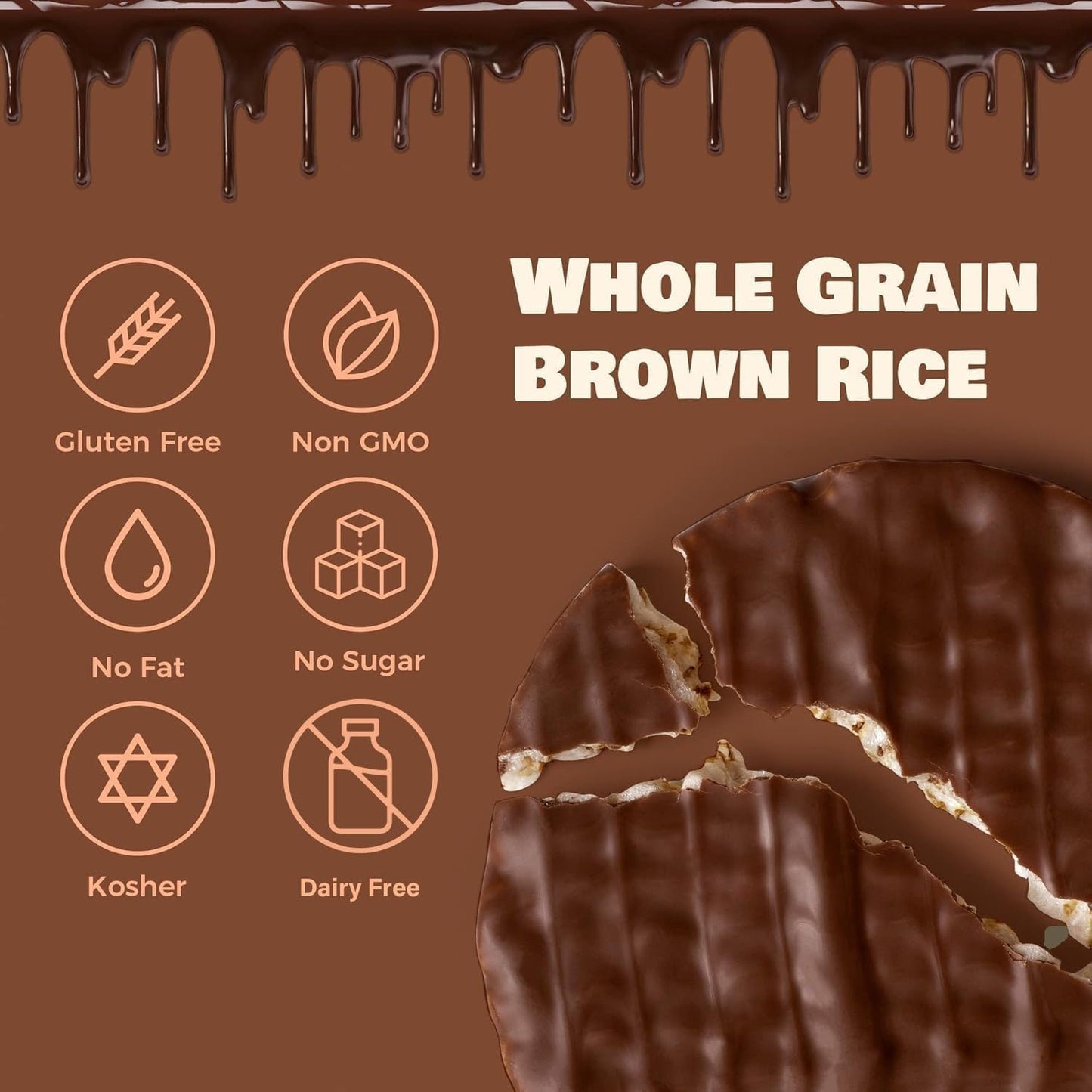 Dark Chocolate Rice Cakes, Kosher Certified, Dairy Free, Gluten Free Snack Pack Of 3