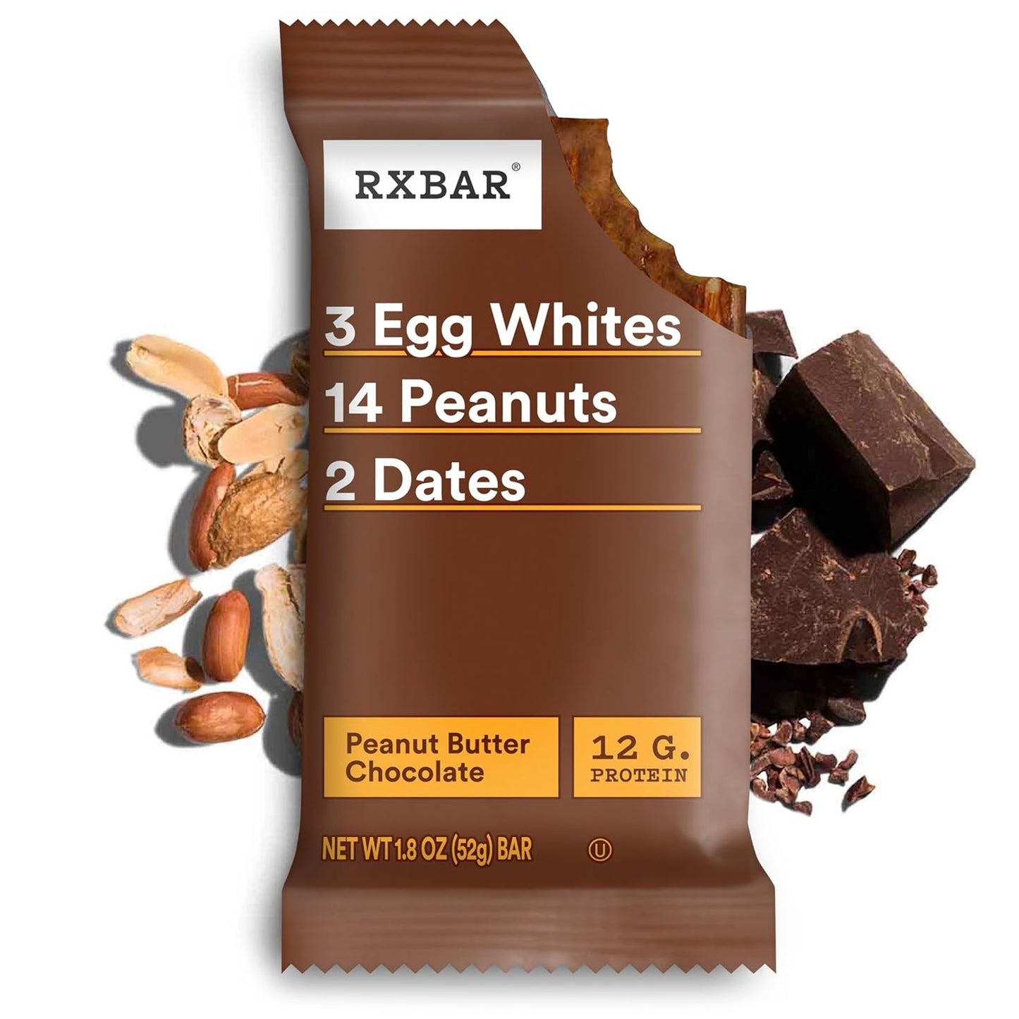 RXBAR Protein Bars, 12 Count, Peanut Butter Chocolate, 22oz Box, Gluten Free