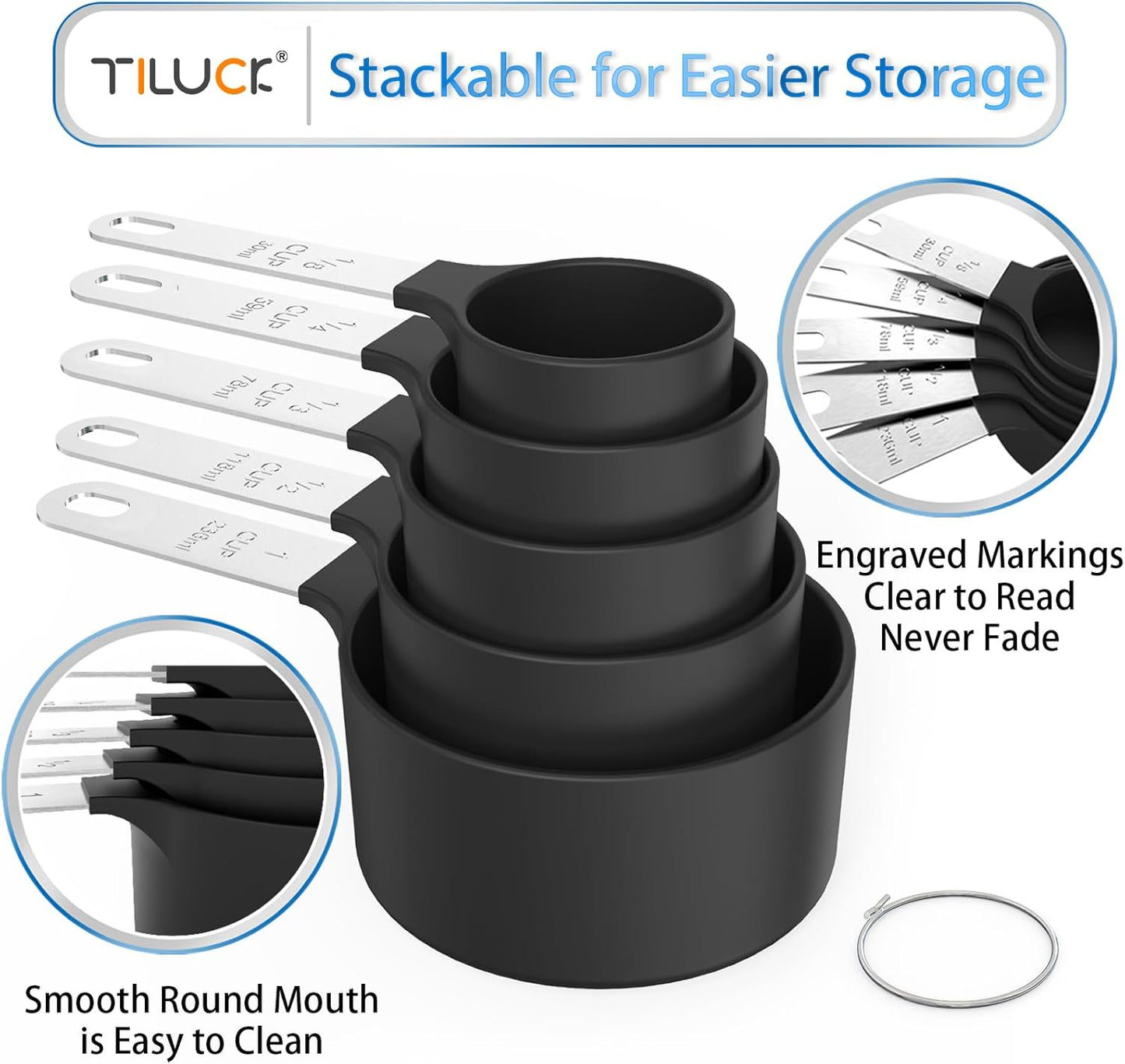 Measuring Cups & Spoons Set, Stackable Cups and Spoons | Nesting Measure Cups with Stainless Steel Handle, Kitchen Gadgets for Cooking & Baking (Black)