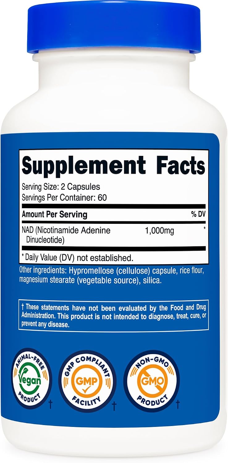 Nutricost NAD+ Supplement 1,000mg per Serving,120 Capsules (Nicotinamide Adenine Dinucleotide) - 60 Servings, Gluten-Free, Vegan