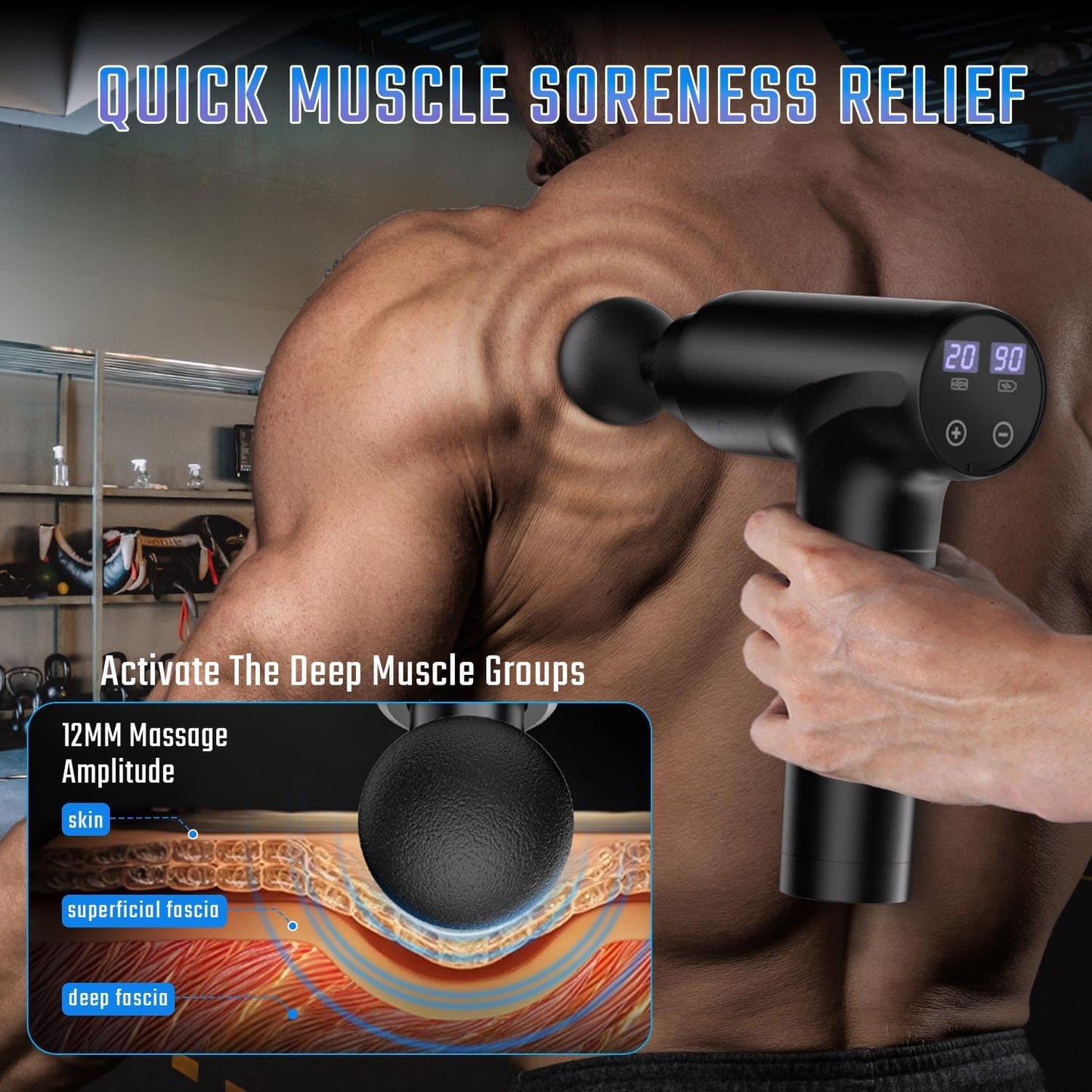 cotsoco deep tissue massage gun with 9 attachment heads and 20 speeds