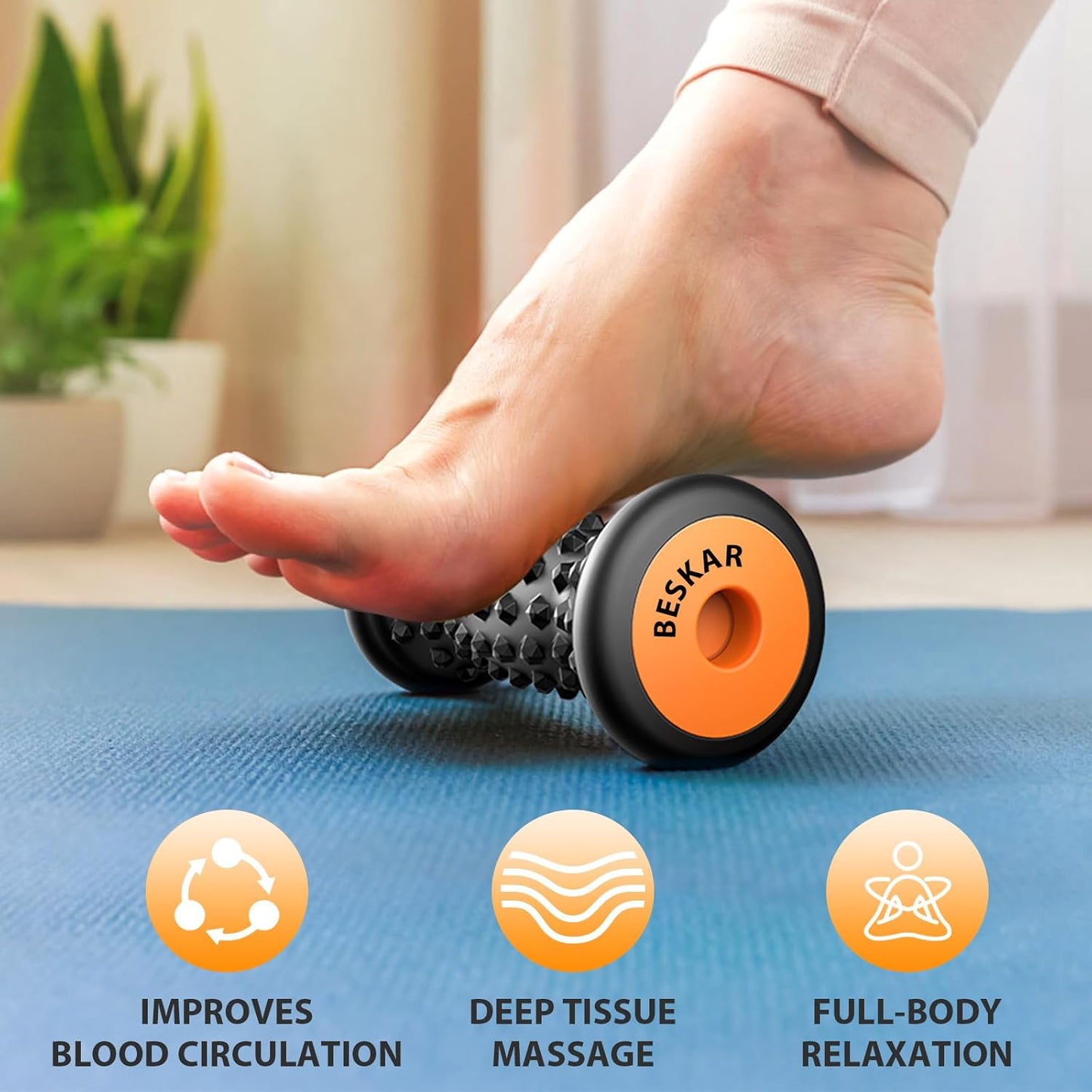 BESKAR Foot Massager Roller for Plantar Fasciitis Relief, Deep Tissue Massage