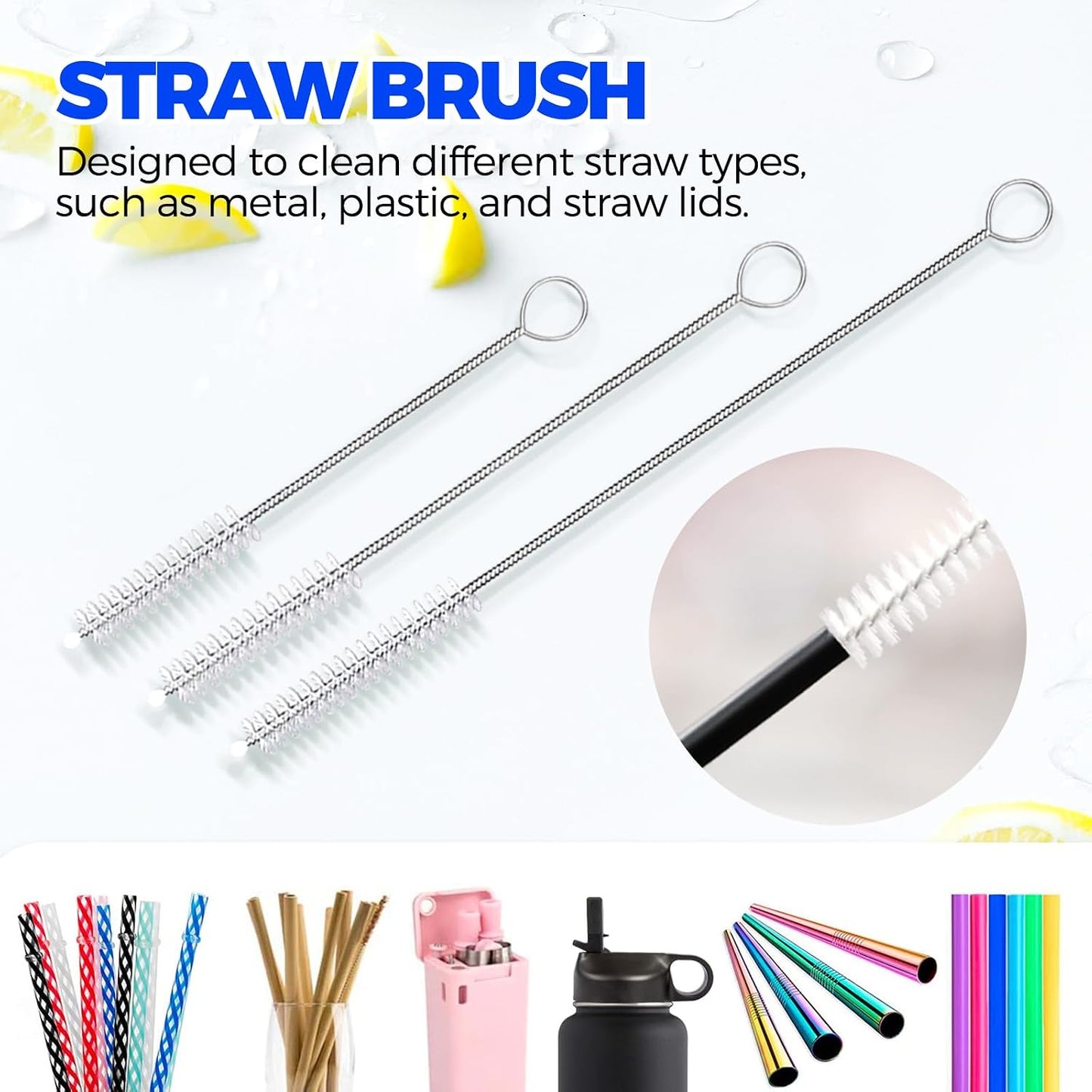 Holikme 6 Pack Dish Brush Set with Bottle Brush, Dish Scrub Brush,Gray | Pan Brush and 3 Straw Brushes, Deep Cleaning Handle Brush with Scraper Tip for Kitchen Sink Dishes Bottle Cup Pot and Pans