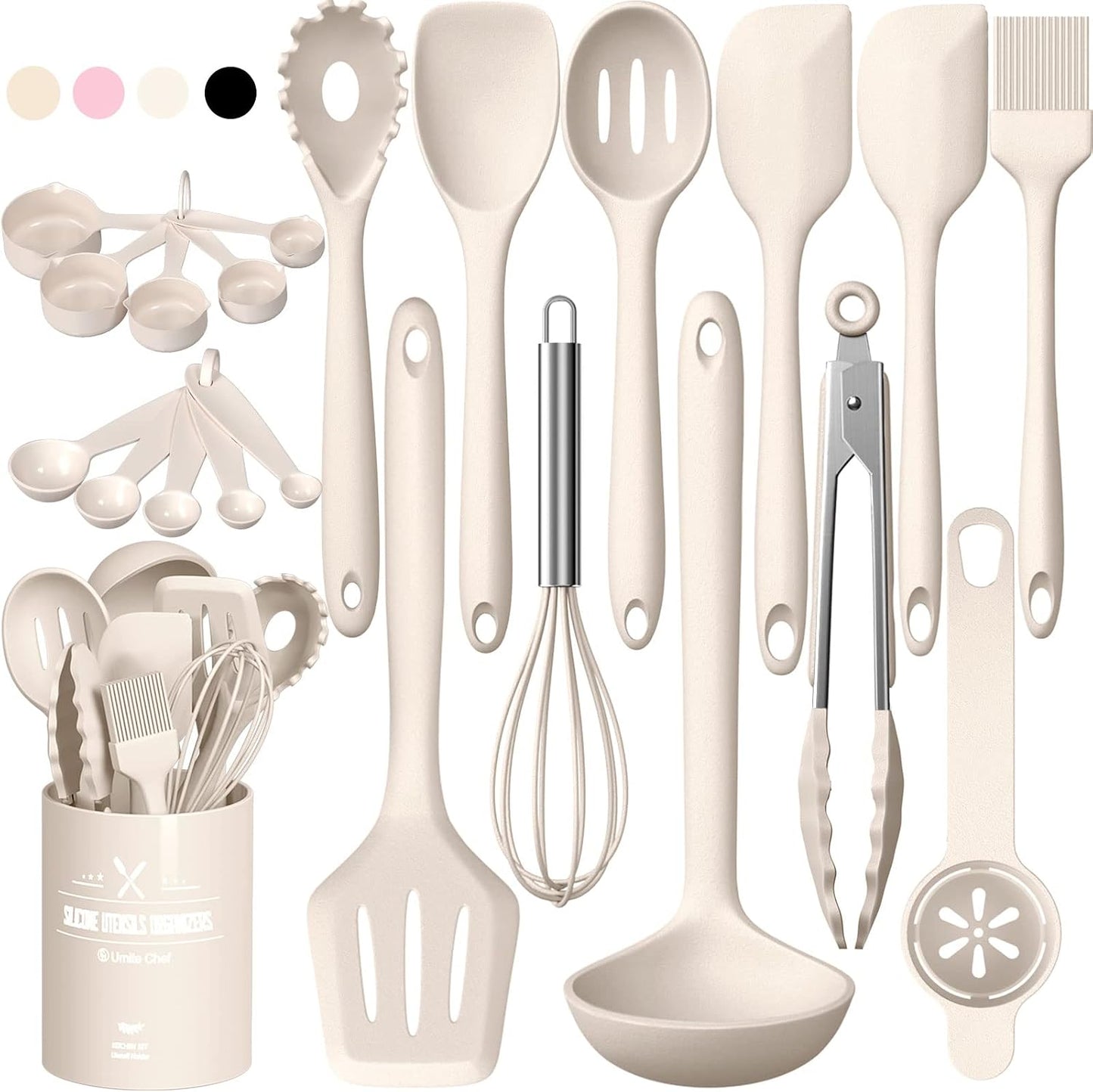 Umite Chef 22-Piece Silicone Cooking Utensils Set, Heat Resistant & Dishwasher Safe Kitchen Tools, Non-Scratch Spatula Set for Nonstick Cookware (Pink)