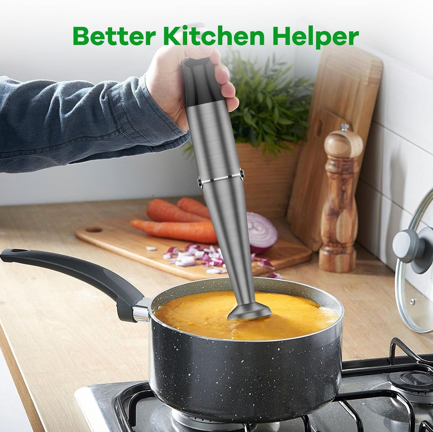 Turelar Immersion Blender Handheld Corded, 1100W 5 in 1 Hand Blender Set | Trigger Variable Speed, Emulsion Stick Mixer with Food Processor, Whisk, Frother, for Soup, Puree, Baby Food, Anti-scratch