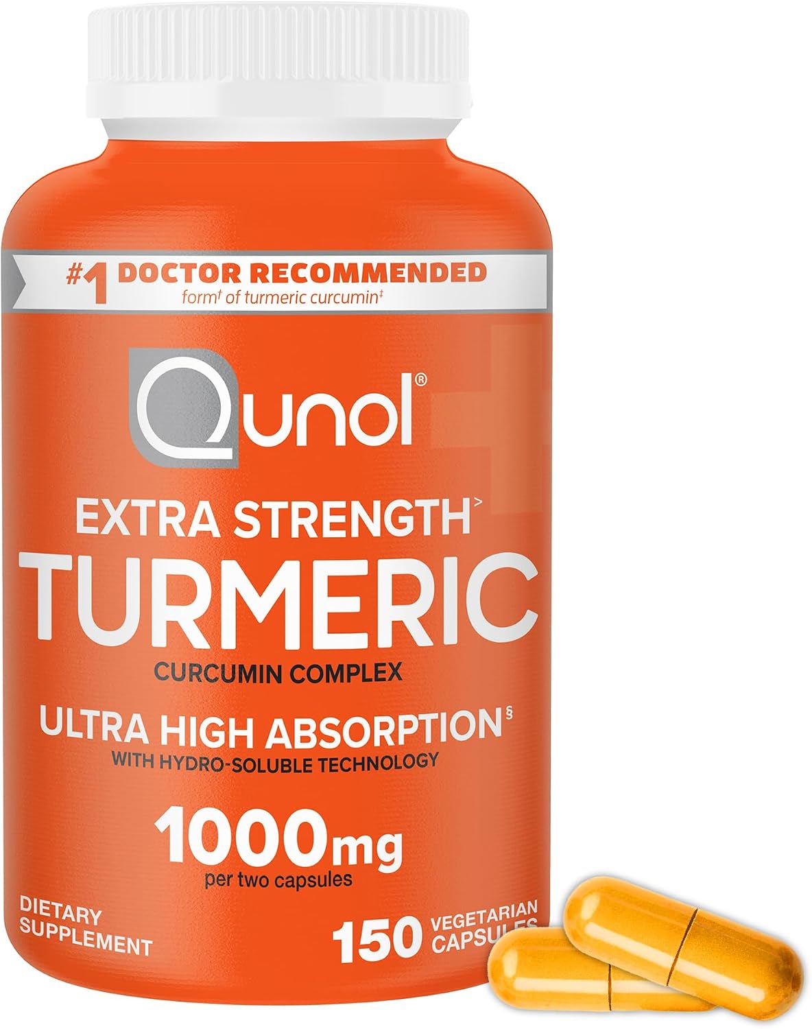 Qunol Turmeric Curcumin Supplement, 1000mg with Ultra High Absorption, for Joint Support, Extra Strength Capsules, 150 Count