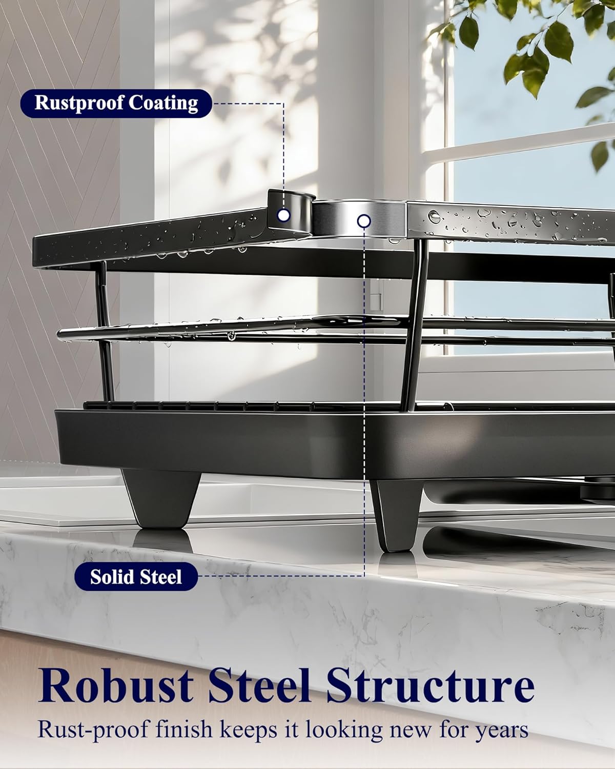 Kitsure Dish Drying Rack for Kitchen Counter, 12''W x 15.5''L, Black | Stainless Steel Sink Organization, Cutlery Holder, Home and Appartment Decor