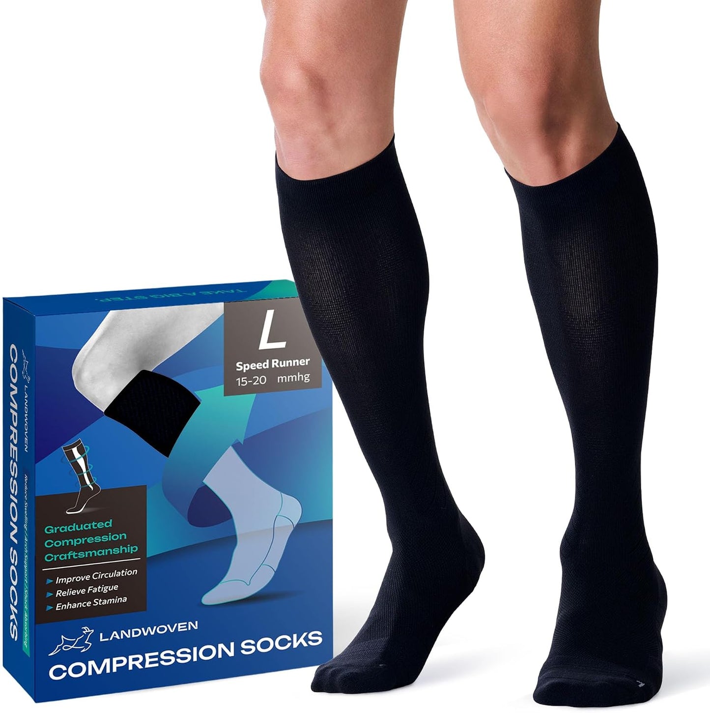Knee Length Compression Socks for Women and Men, 15-20mmHg