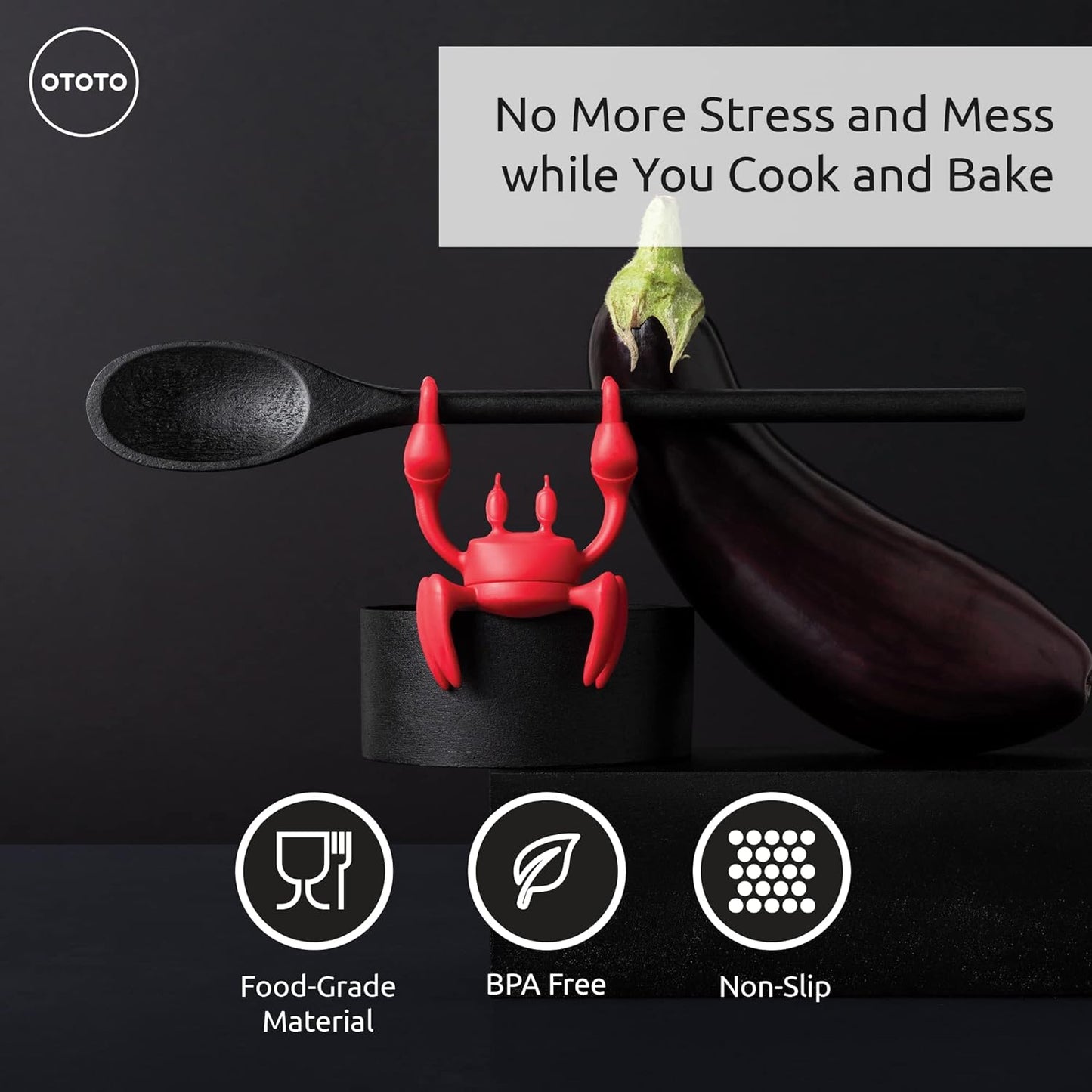 OTOTO 2 in 1 Silicone Spoon Rest & Steam Releaser - Large Spoon Holder for Stove Top - Unique and Useful Gift for Cooking - Heat Resistant Utensil Rest, Kitchen Gadgets, Red Gift (Red the Crab)