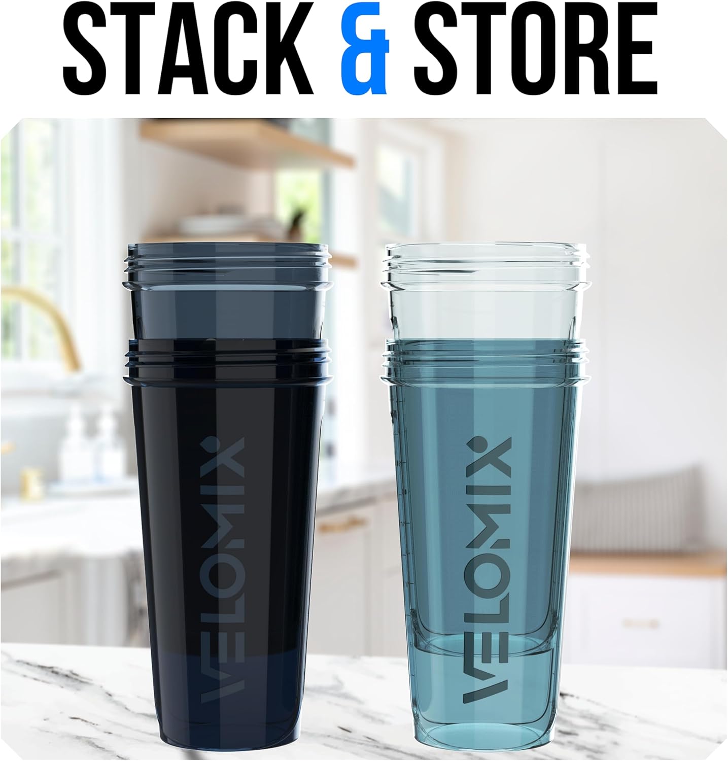 VELOMIX 28 Oz Protein Shaker Bottle, 4-Pack, Leak-Proof, Dishwasher Safe