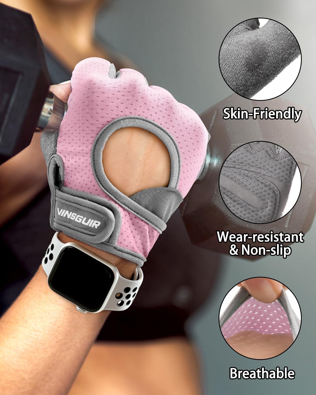 VINSGUIR Workout Gloves for Women & Men, Breathable, Grip Pads
