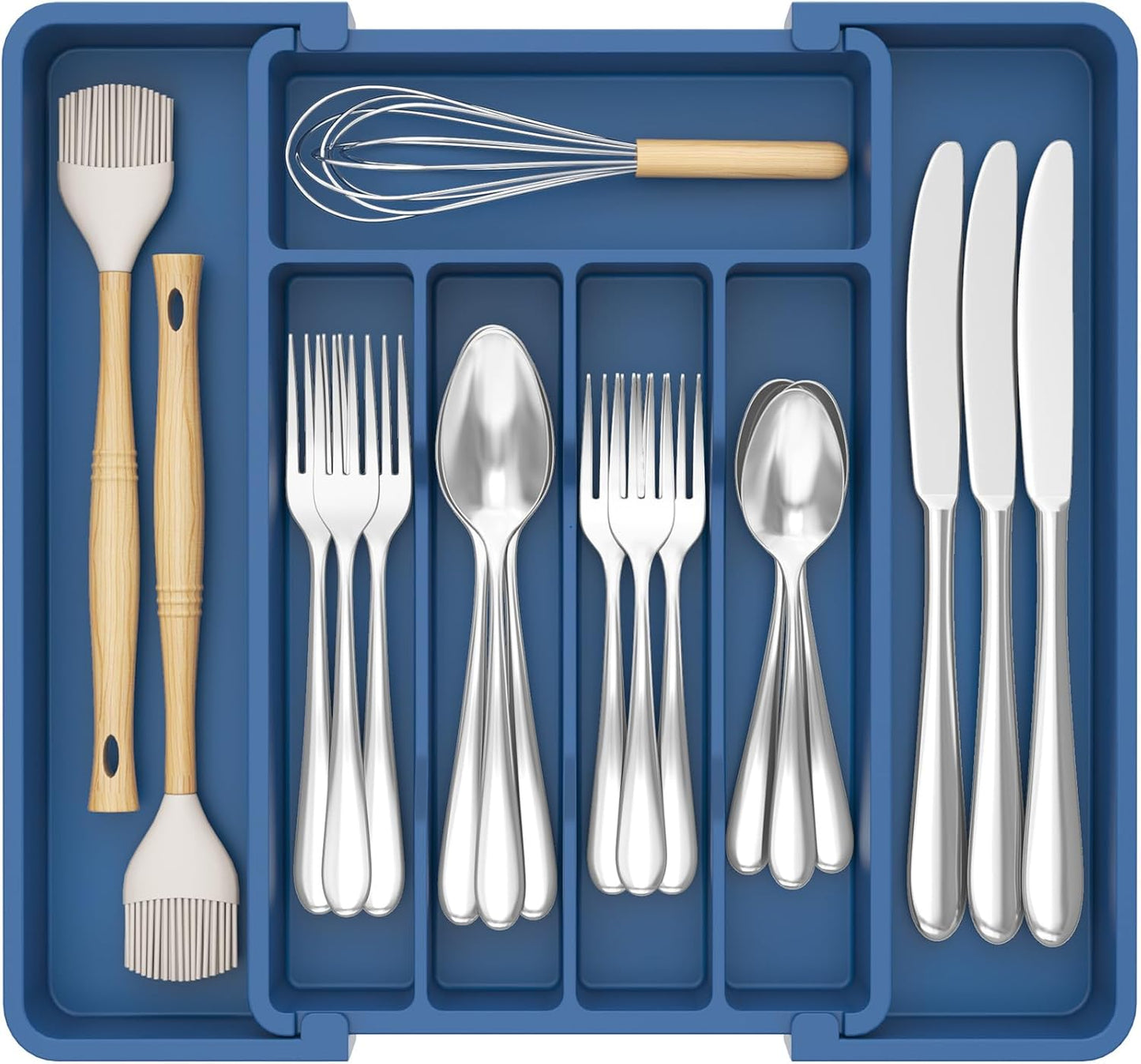 Lifewit Expandable Silverware Organizer, Plastic Utensil Tray for Kitchen Drawer, BPA Free Flatware Cutlery Holder, Space-Saving Storage for Spoons Forks Knives, 8-13.8 x 11.2 x 1.4 inch, Black