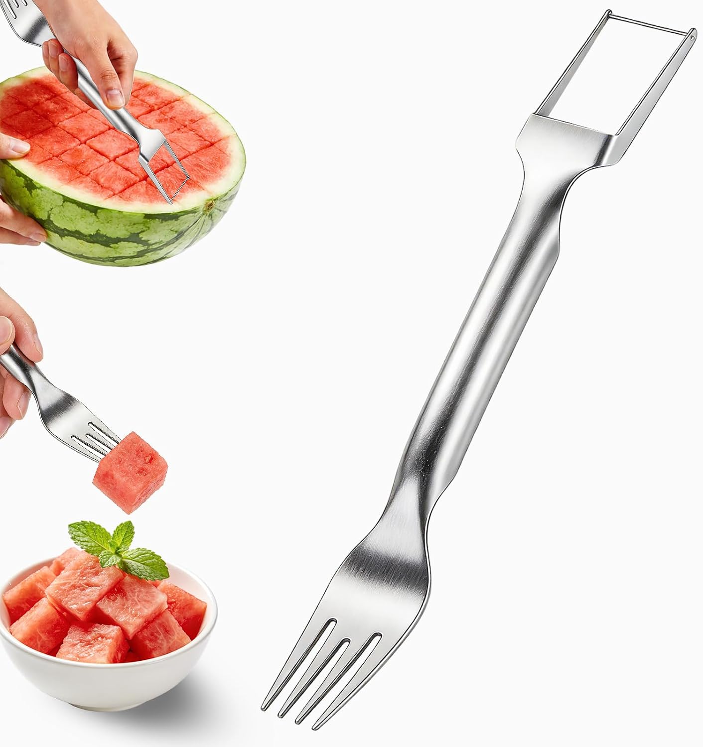 Watermelon Cutter Slicer,2-in-1 Stainless Steel Fruit Fork for Home Kitchen