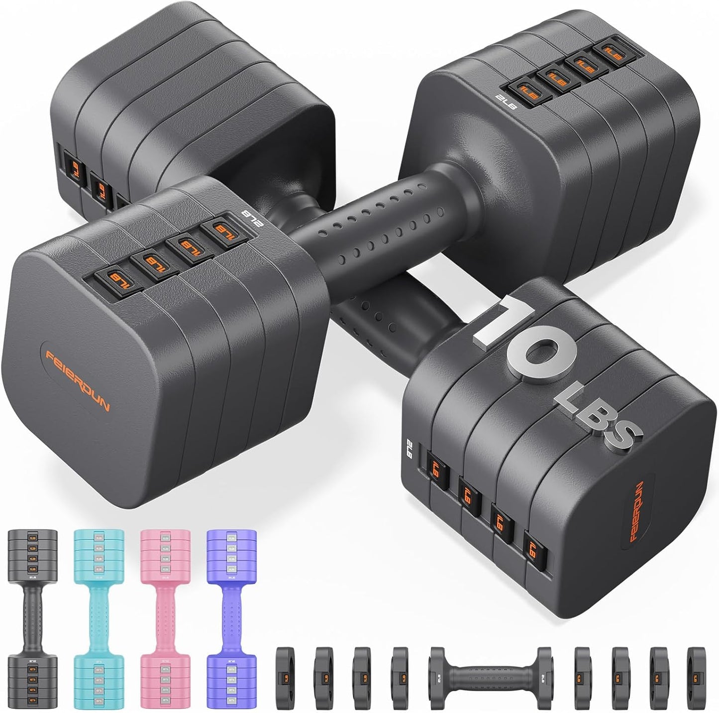 FEIERDUN DB3 5-in-1 Adjustable Dumbbell Set of 2 for Women and Men